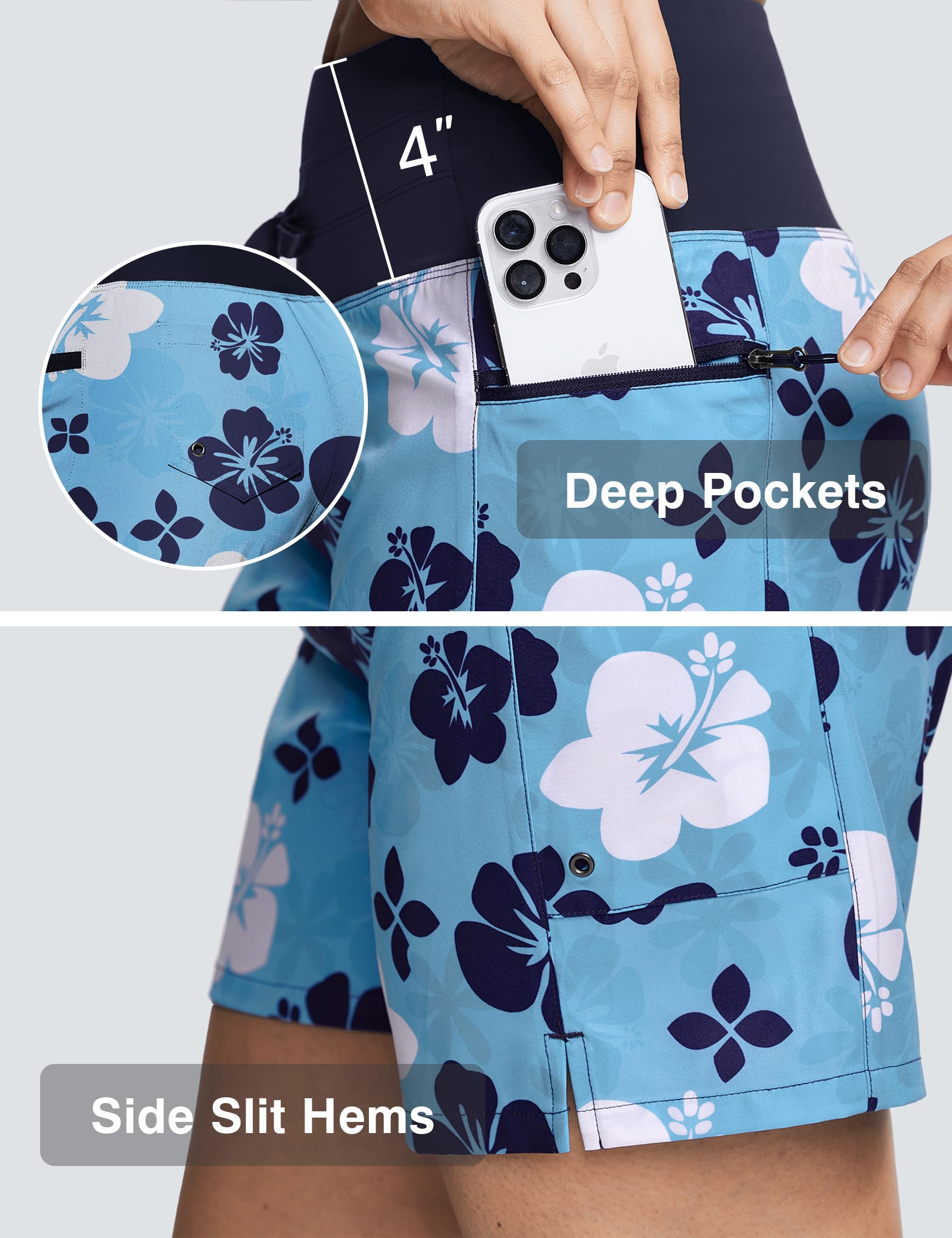 ISEEGZ Pantalones cortos de natación de cintura alta de 5 y 9 pulgadas para mujer, de secado rápido, UPF 50+, con forro y bolsillos con cremallera