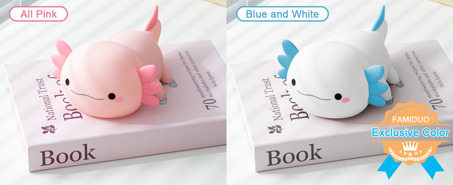 Image of FAMIDUO Pink Axolotl Lamp, Food-Grade Silicone Squishy Night Light for Kids | 2-Level Touch Dimmable ,20-Min Auto-off Timer, Rechargeable Anti-Blue Warm Glow Nursery Bedside Decor, Cute Gifts for Girls