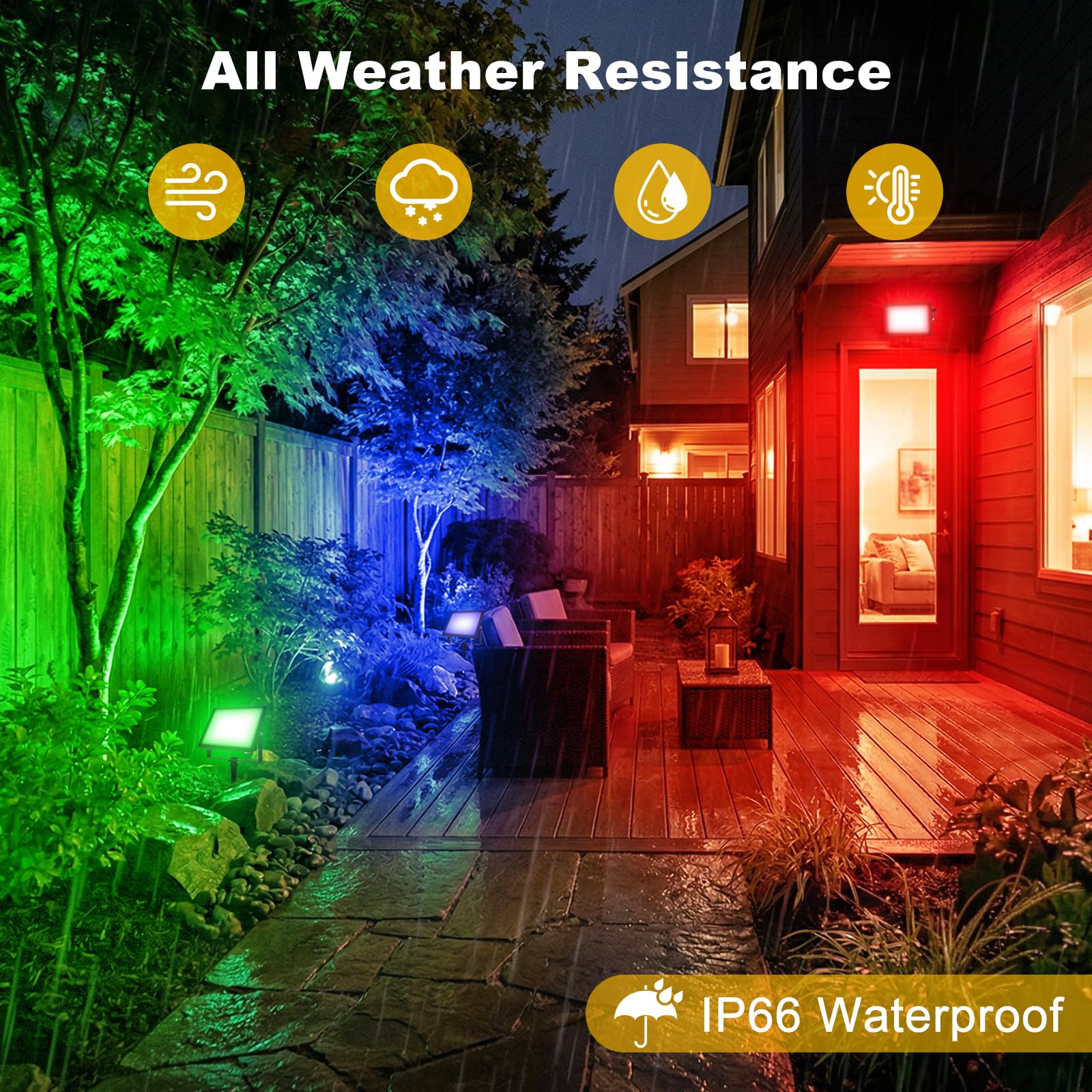 T-SUNUS LED Strahler Außen RGB, 60W RGB Strahler Outdoor mit Fernbedienung, Bluetooth APP Steuerung, IP66 Wasserdicht für Party Halloween Weihnachten Stimmungslichter 4 Stück