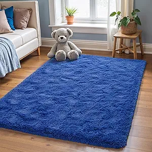 Zentavio Rugs for Boys Room Blue 3x5 Area Rugs for Living Room Small Navy Carpet for Bedroom Washable Soft Fluffy Shag Aesthetic Plush High Pile Throw Rug for Nursery Kids Room Dorm Room