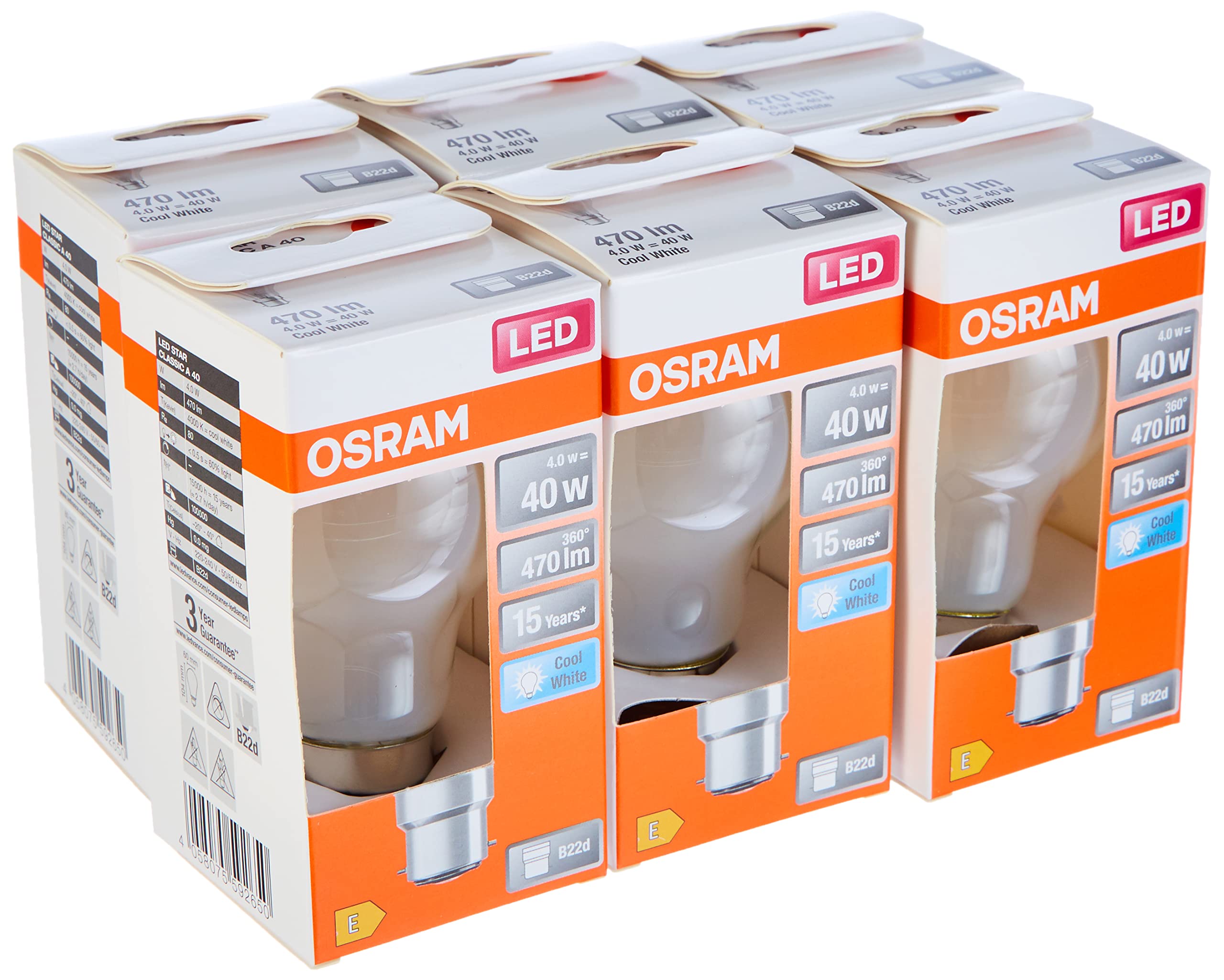 OSRAM LED Star Frosted Filament LED lamp, B22d Base, Cool White (4000K), Bulb Shape, Replacement Set for Conventional 40W Bulbs, 6-Pack — image 1