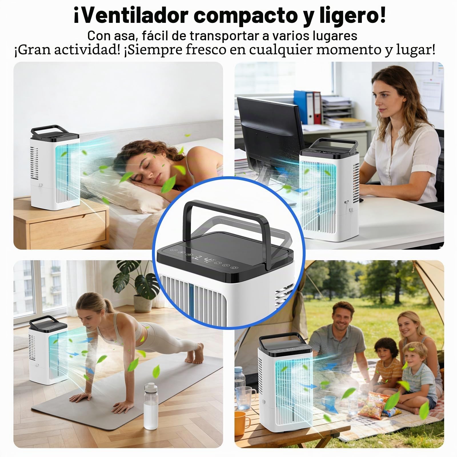 Aire acondicionado móvil evacuable 4 en 1, enfriador de aire silencioso de 1200 ml con 2 modos de nebulización, temporizador, oscilación de 90° para oficina y cocina, Blanco lechoso