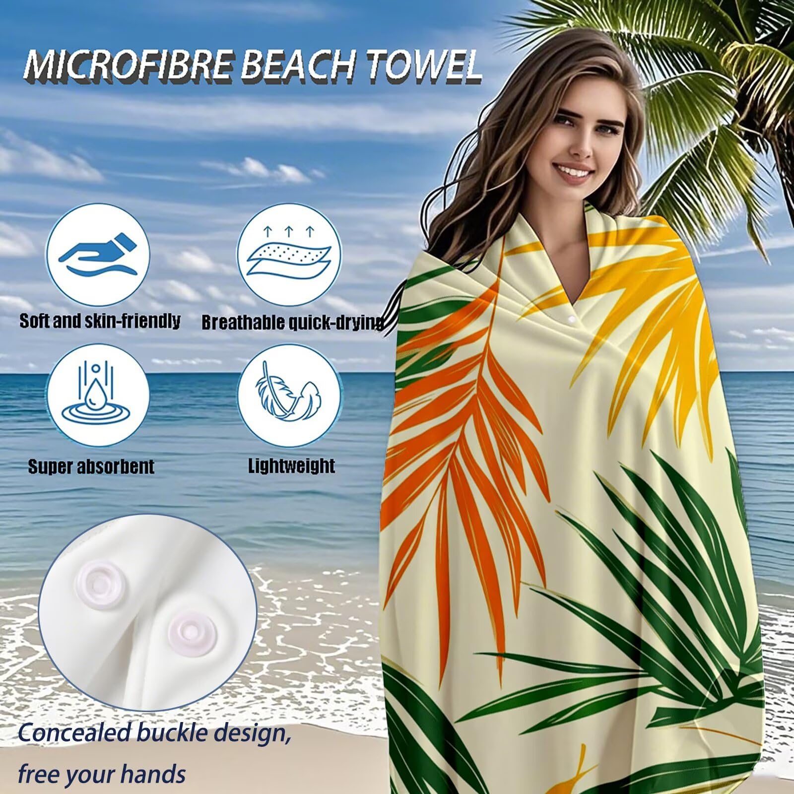 Serviette de Plage XXL 90x200,Feuille Serviette Plage Microfibre avec Séchage Rapide, Anti-Sable, Absorbante Fonction Design pour Vacances Piscine Pique-Nique Voyages Yoga, Cadeau Femme 2 Pack Q-752