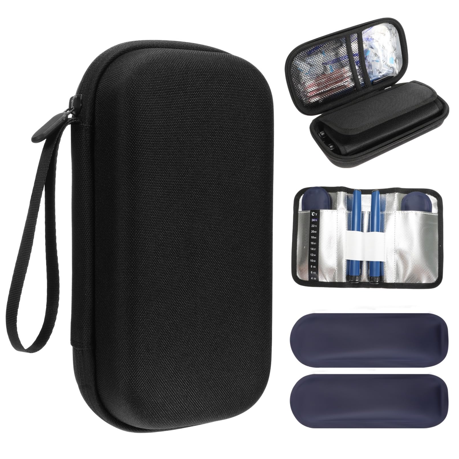 Insulin Cooler Travel Case Diabetic Supplies with 2 Ice Packs for Insulin Pen Storage Black Compact for Daily Life and Travel