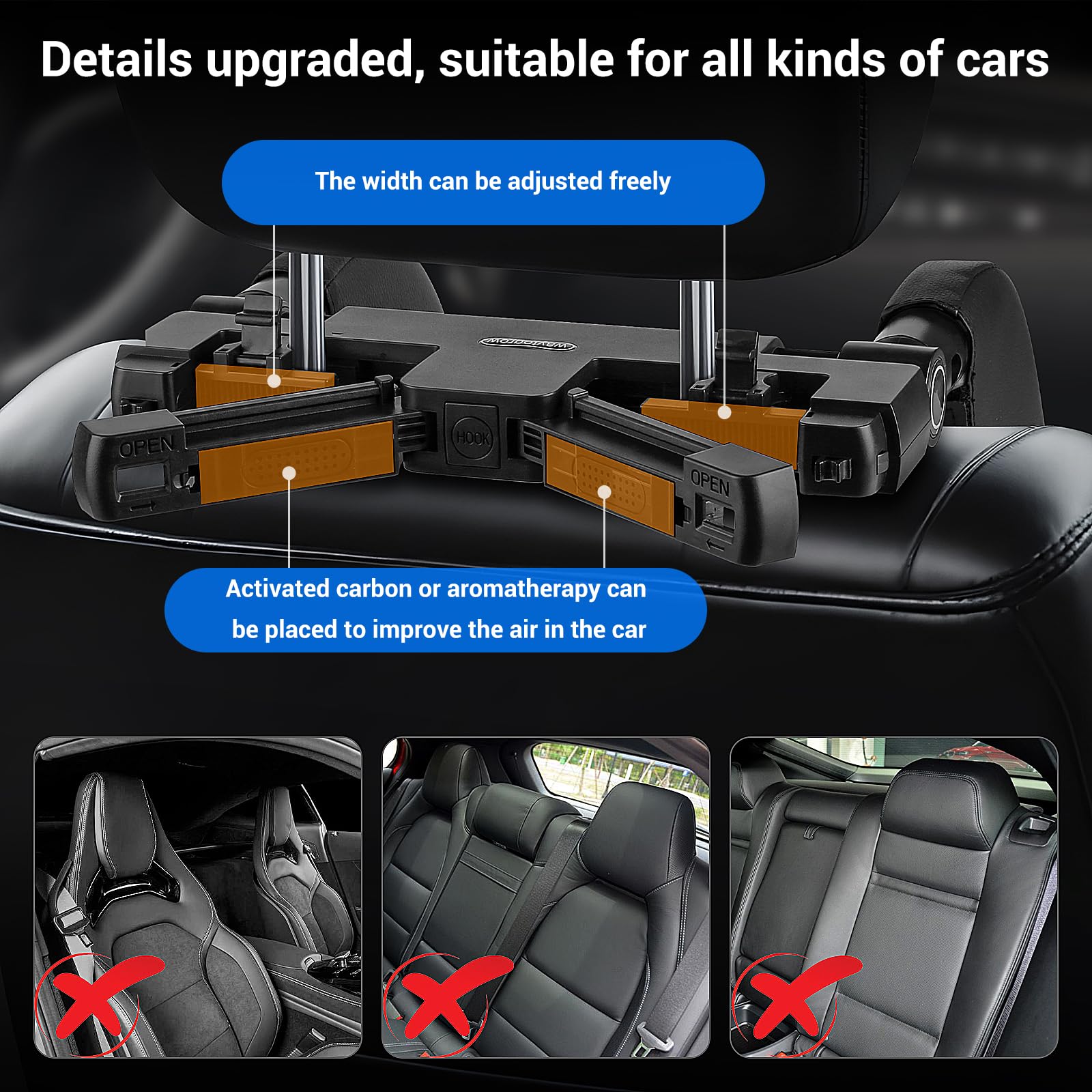 Kopfstütze Autositze, Kopfstütze Auto Kinder - Nackenkissen Höhe einstellbar, Auto Kopfstütze Seitliches Kopfstützkissen aus Leder mit Teleskopstange und Schiebebaren Clips