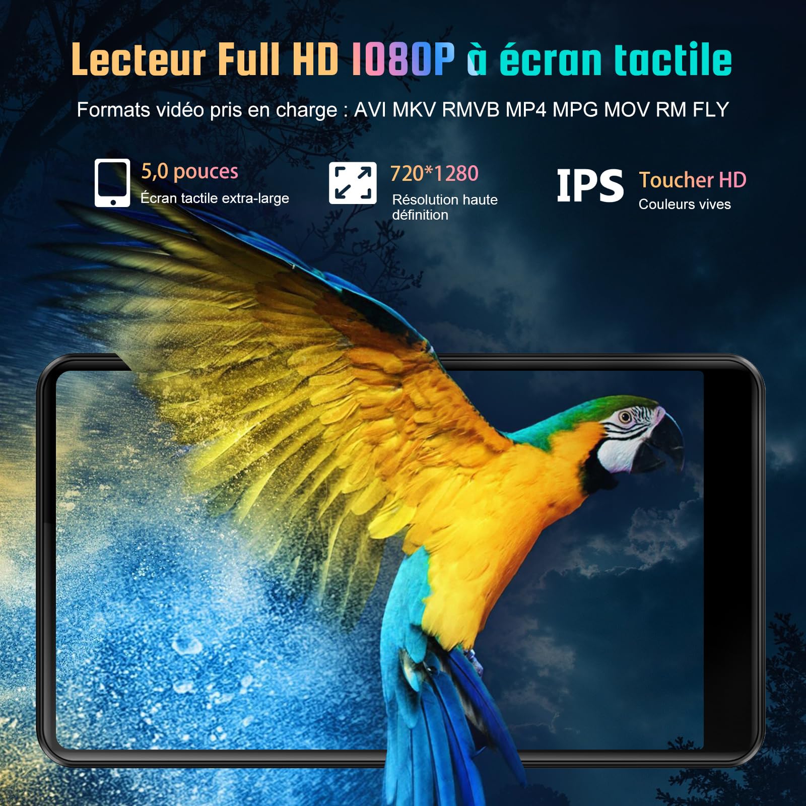 Lecteur MP3 32 Go avec Bluetooth et WiFi, Lecteur MP3 5" avec système d'exploitation Android 13, Lecteur MP4 HD 1080P, Lecteur de Musique préchargé avec Spotify, Audible et Play Store