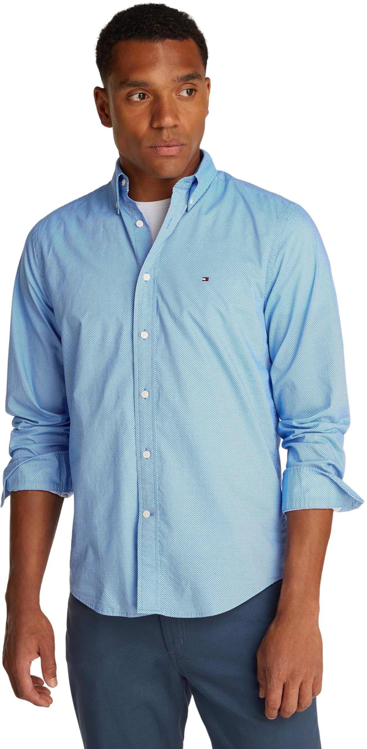 Tommy Hilfiger Flex Poplin Shirt - Medium, NIGHT SKY PRT
