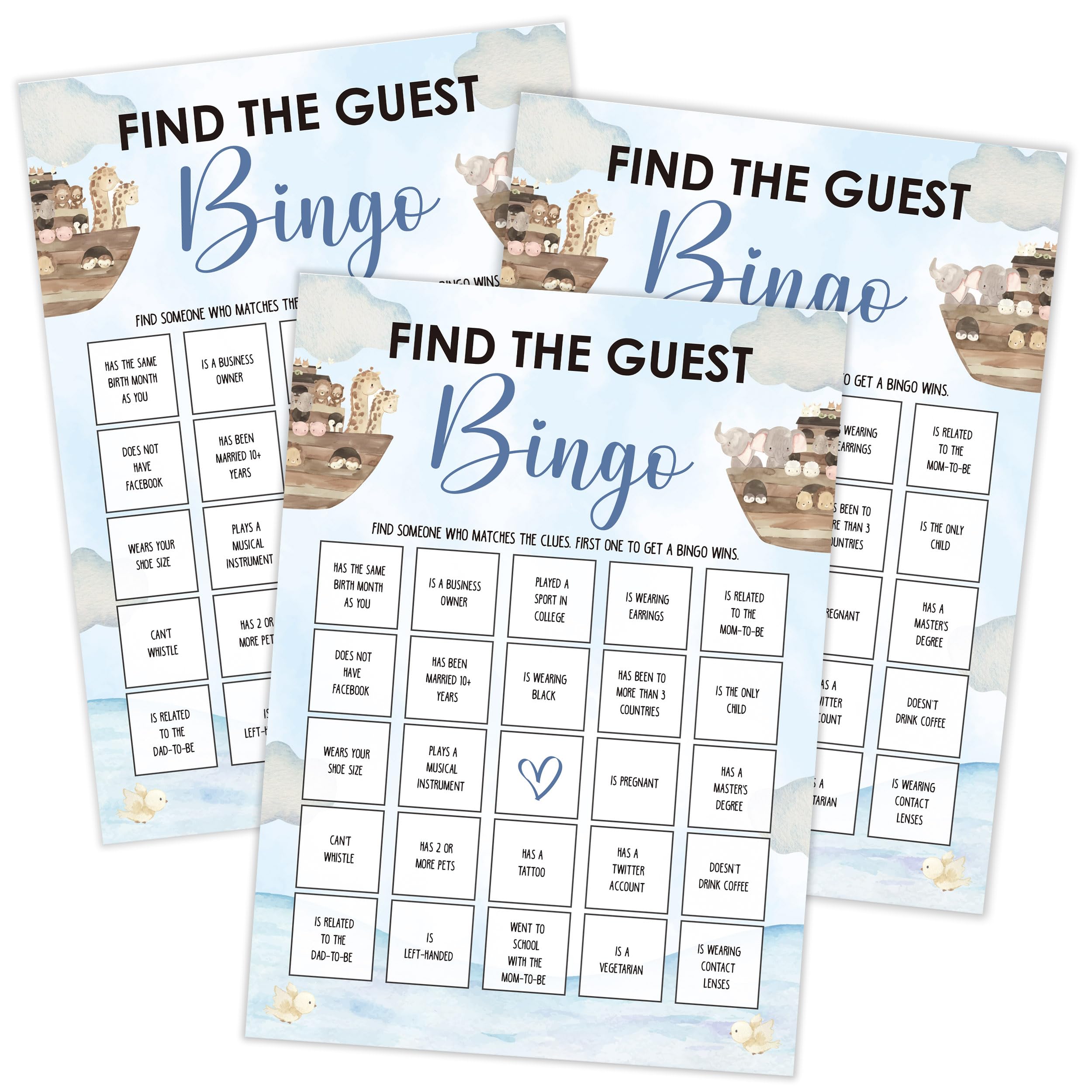 Noah's Ark Find The Guest Bingo Game, Baby Shower Game, Pack of 30 Cards, Gender Neutral Boy or Girl, Fun Baby Activity - FA49