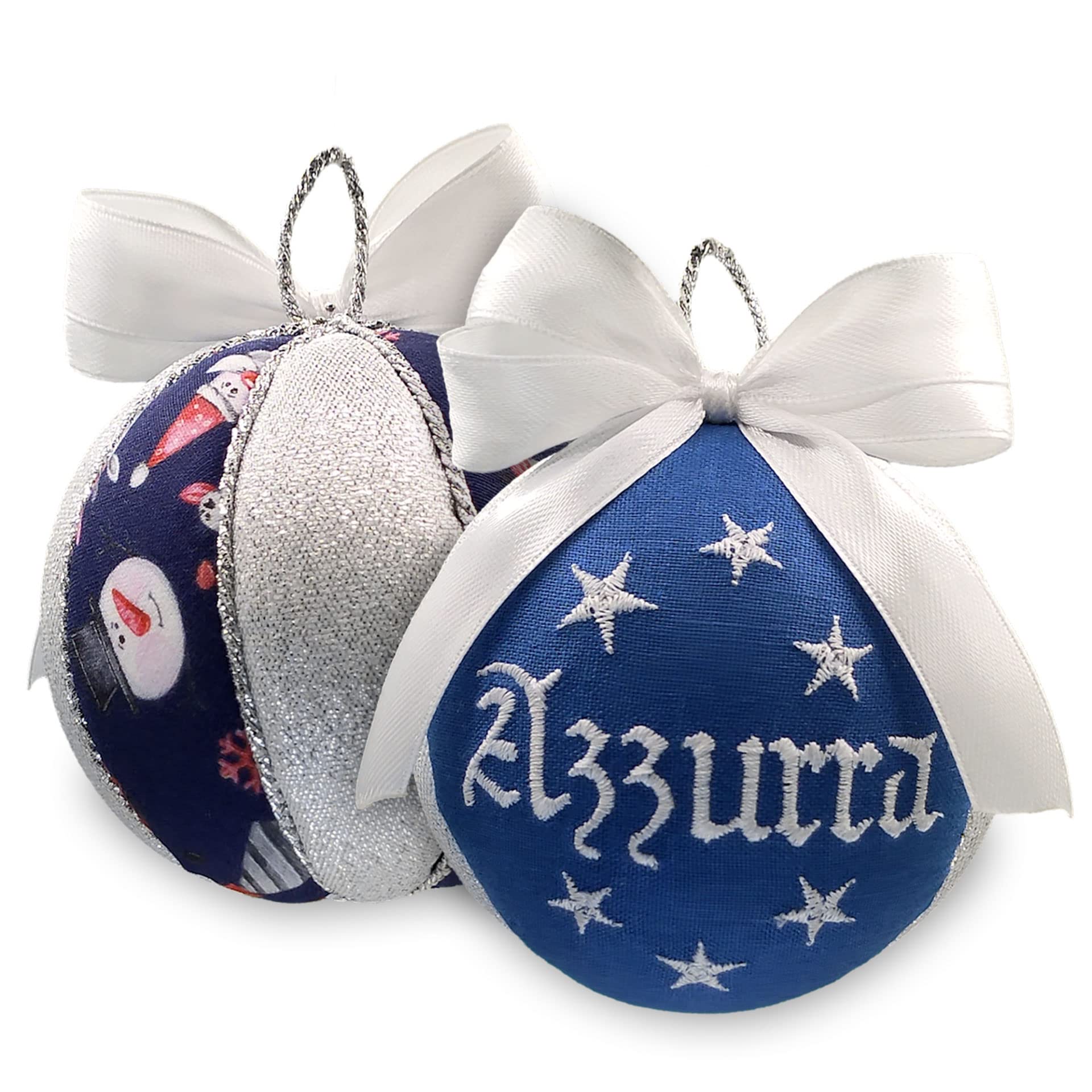 Set di 4 palline di Natale personalizzate con nome 8 cm – Decorazioni natalizie artigianali, pronte per regalo, confezionate singolarmente in eleganti scatole, Made in Italy