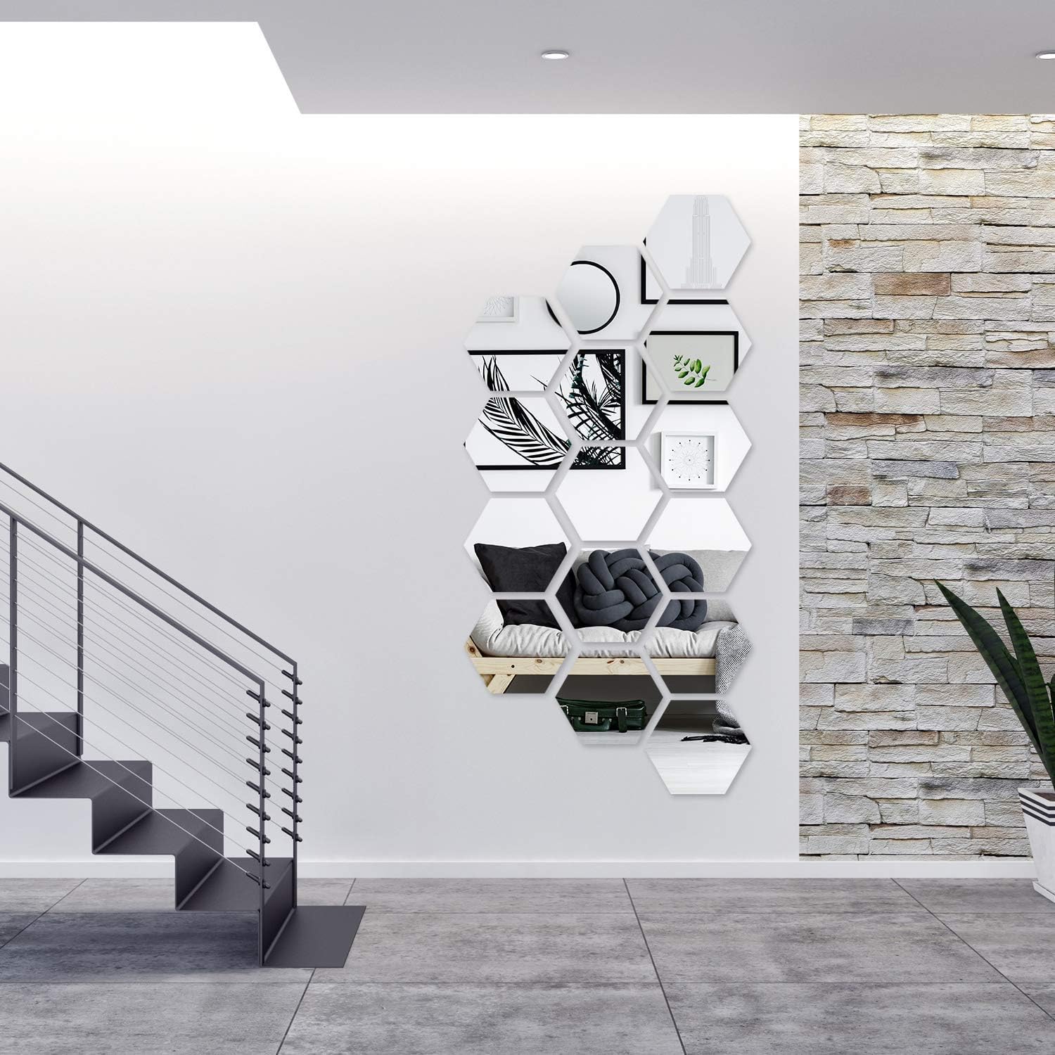 Removable Acrylic Mirror Setting Wall Sticker Decal DIY Modern Decoration for Home Living Room Bedroom Decor (15PCS Hexagon)
