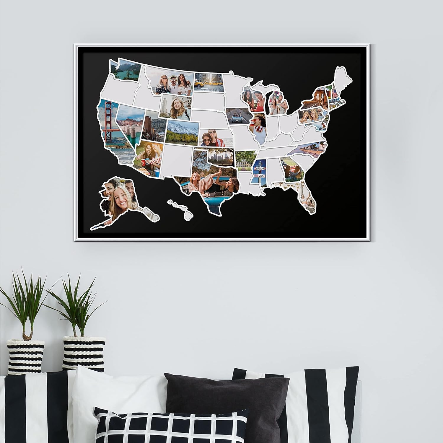1DEA.me USA Photo Map - 50 States Travel Map - 24 x 36 in - Includes Secure Photo Maker - Easy to Use, Built to Last and Uniquely Yours - Unframed - Black