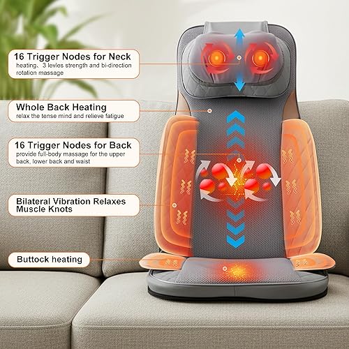 Miniatura 2 de Masajeador de espalda para aliviar el dolor de tejido profundo, masajeador Shiatsu enrollable de cuello y hombros con calor, amasamiento 4D,