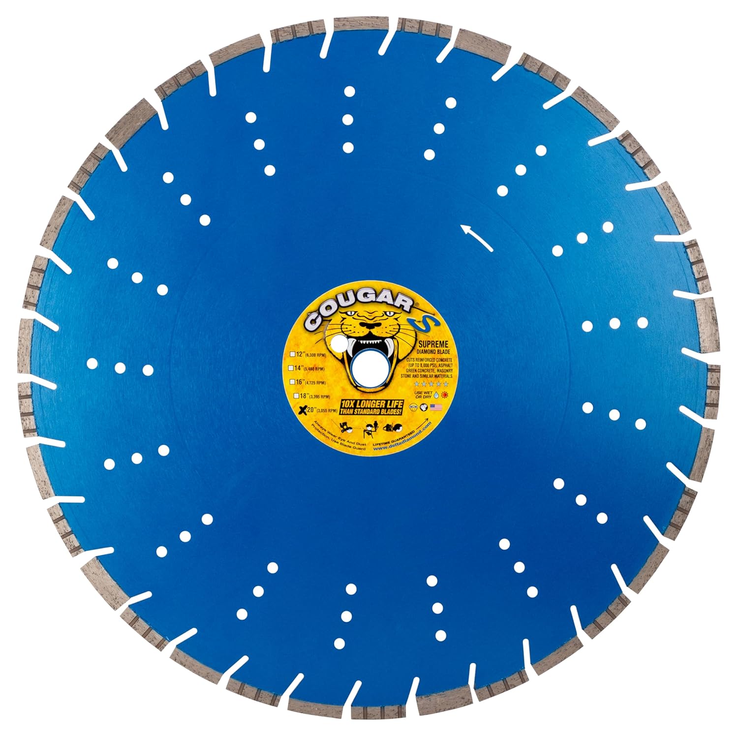 Cougar S 12 Inch Concrete Diamond Blade, Supreme Segmented Blade, Dry/Wet Fast Cutting High-PSI Concrete, Asphalt, Green Concrete, Stone, 1"-20mm Arbor