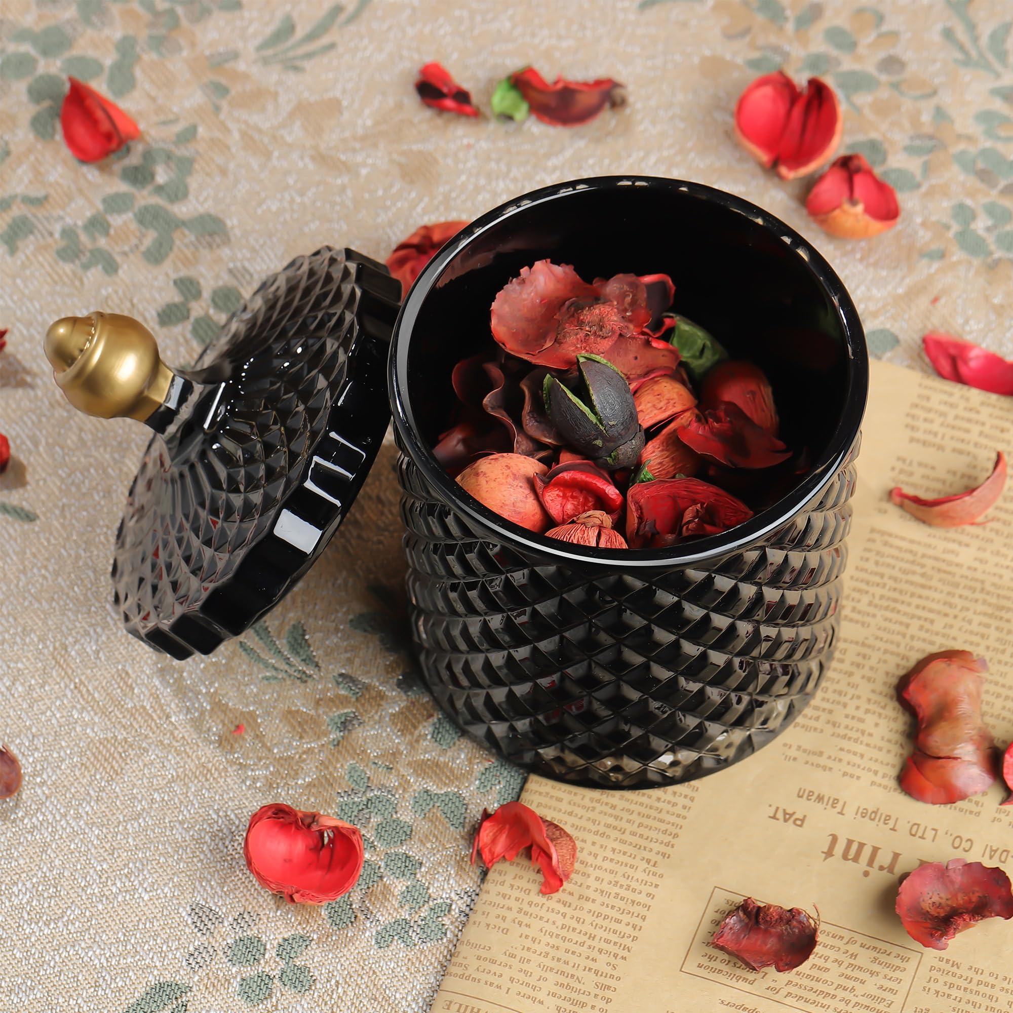 Joeyan Grande Ciotola di Zucchero in Vetro Nero con Coperchio,Barattolo Dolce Rilievo per Caramelle,Noci,Cioccolato,Biscotti,Barattolo Decorativo per Matrimoni,Buffet da Festa,Decorazioni per Casa