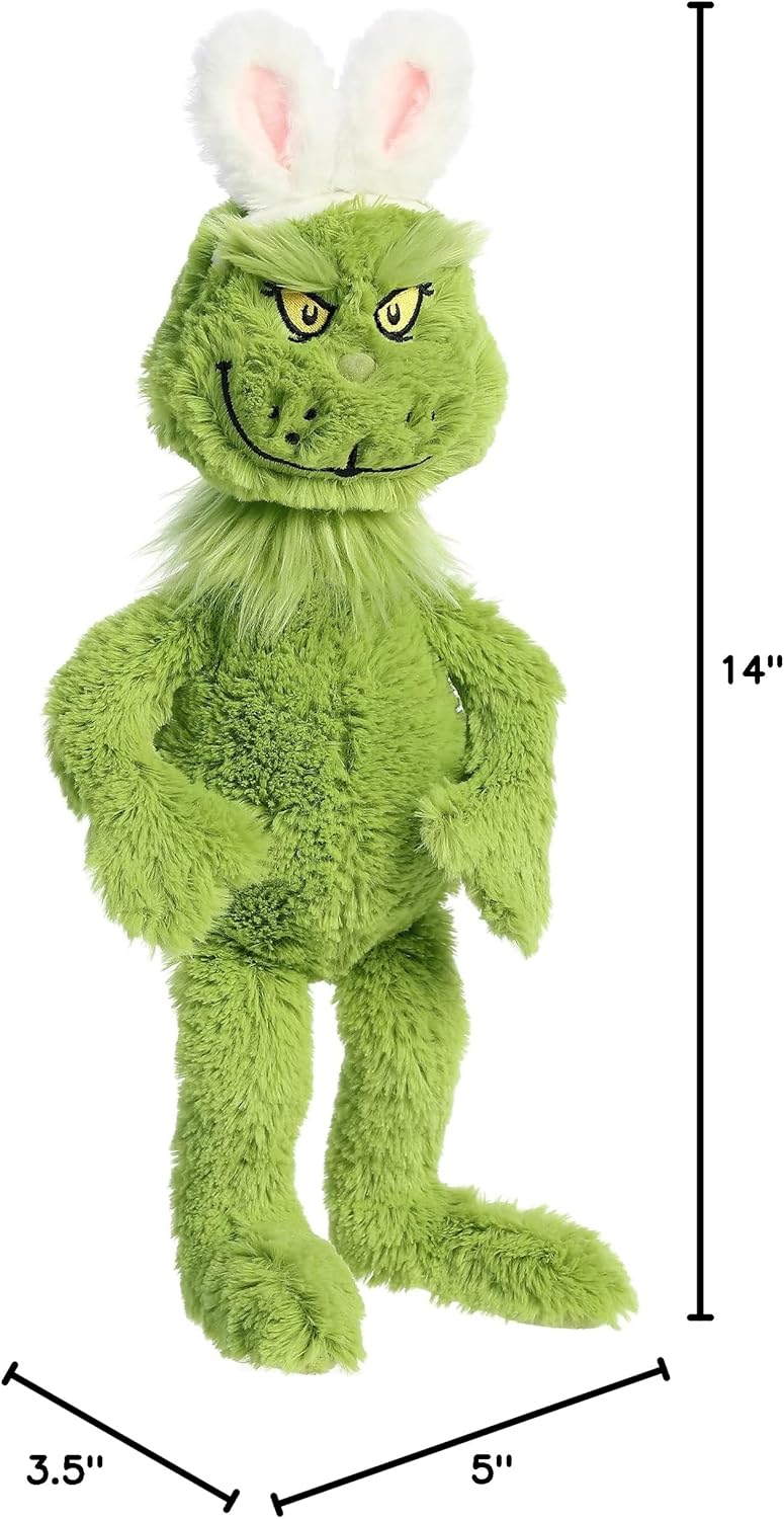 Aurora Whimsical Dr. Seuss Bunny Grinch Stuffed Animal - Magical Storytelling - Literary Inspiration - Green 14 Inches