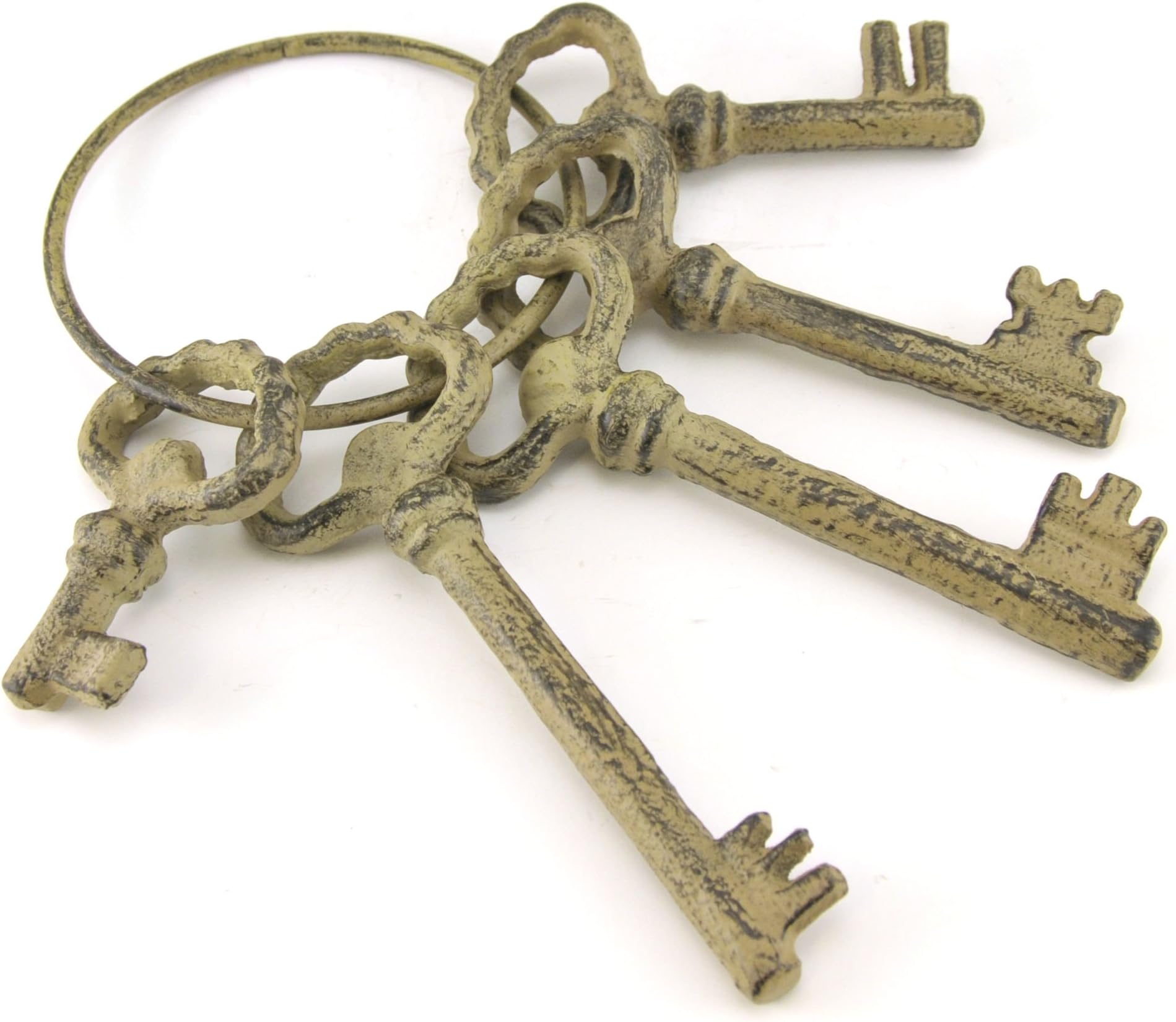 Decorative Jailor's Brig Keys, Cast Iron, Shell Design, Rustic Beige, 9-inch