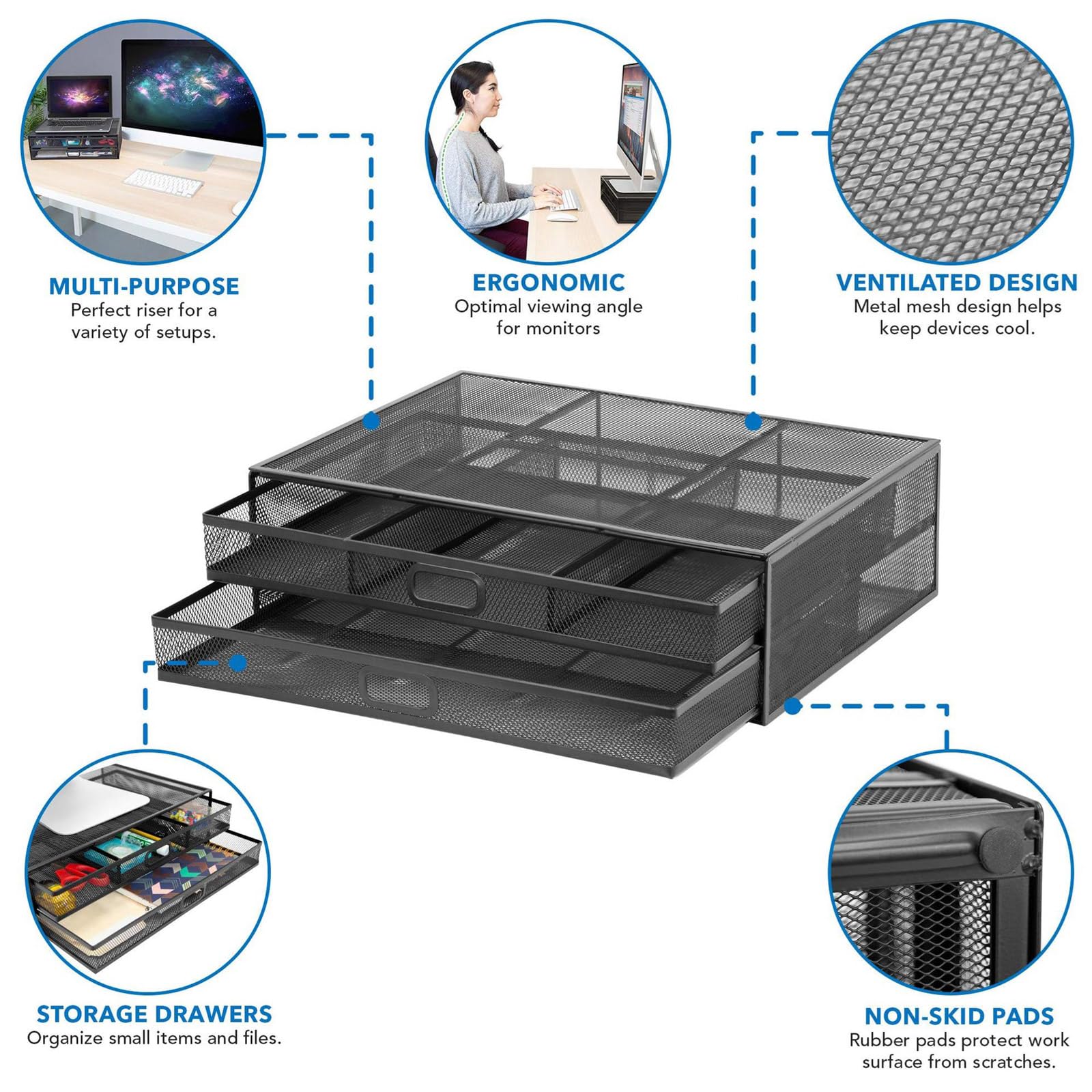 Supporti per monitor di computer Rialzi Rialzi Organizzatori da scrivania con cassetto Forniture scolastiche Supporto per computer con cassetti Organizzatori da scrivania