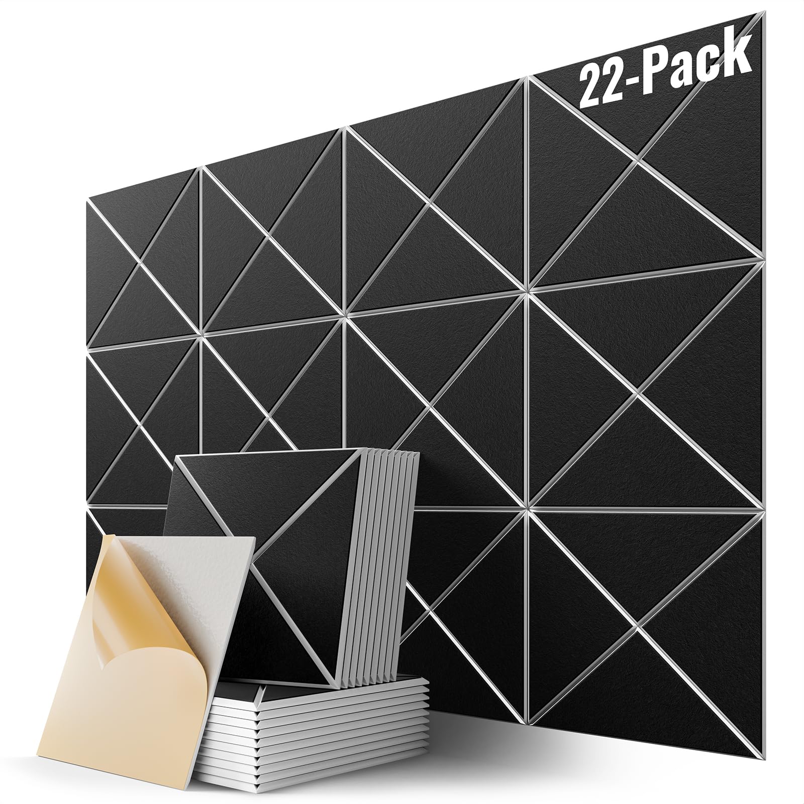 22 Pack X-Line Design Acoustic Panels, 12" X 12" X 0.4" Self-Adhesive Sound Proof Foam Panels for Walls, Soundproof Wall Panels for Home &amp; Office (Black on White)