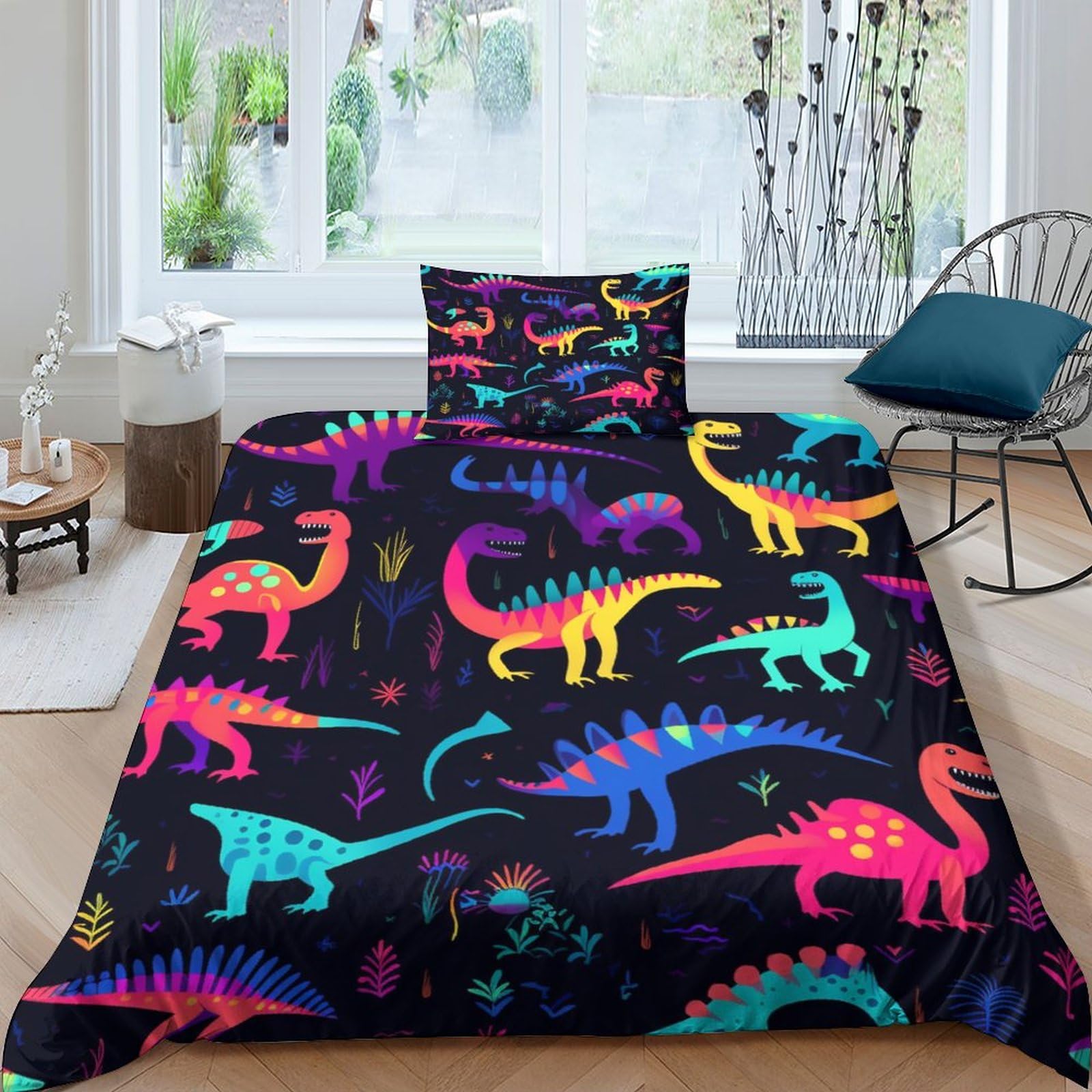 Parure de lit dinosaure 135x200 cm anti-transpiring et hypoallergénique pour enfant