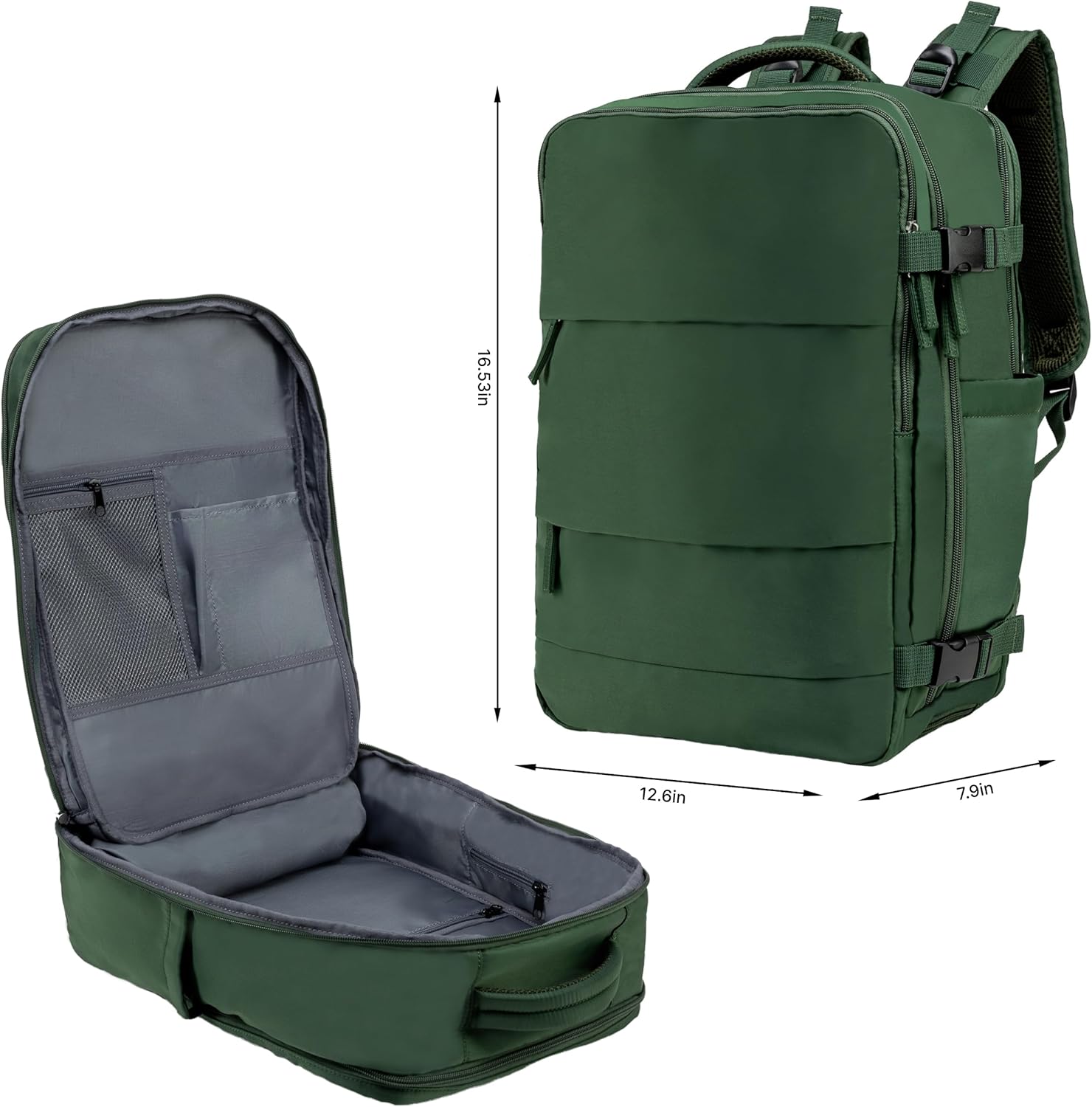 Carrywell (Not Made In China) Travel Backpack Airline Approved, Carry-On Underseat, Holds 15.6 or 16 Inch Laptop, Personal Item Bag with Shoe Compartment For Men Women, Green 30l - Image 5