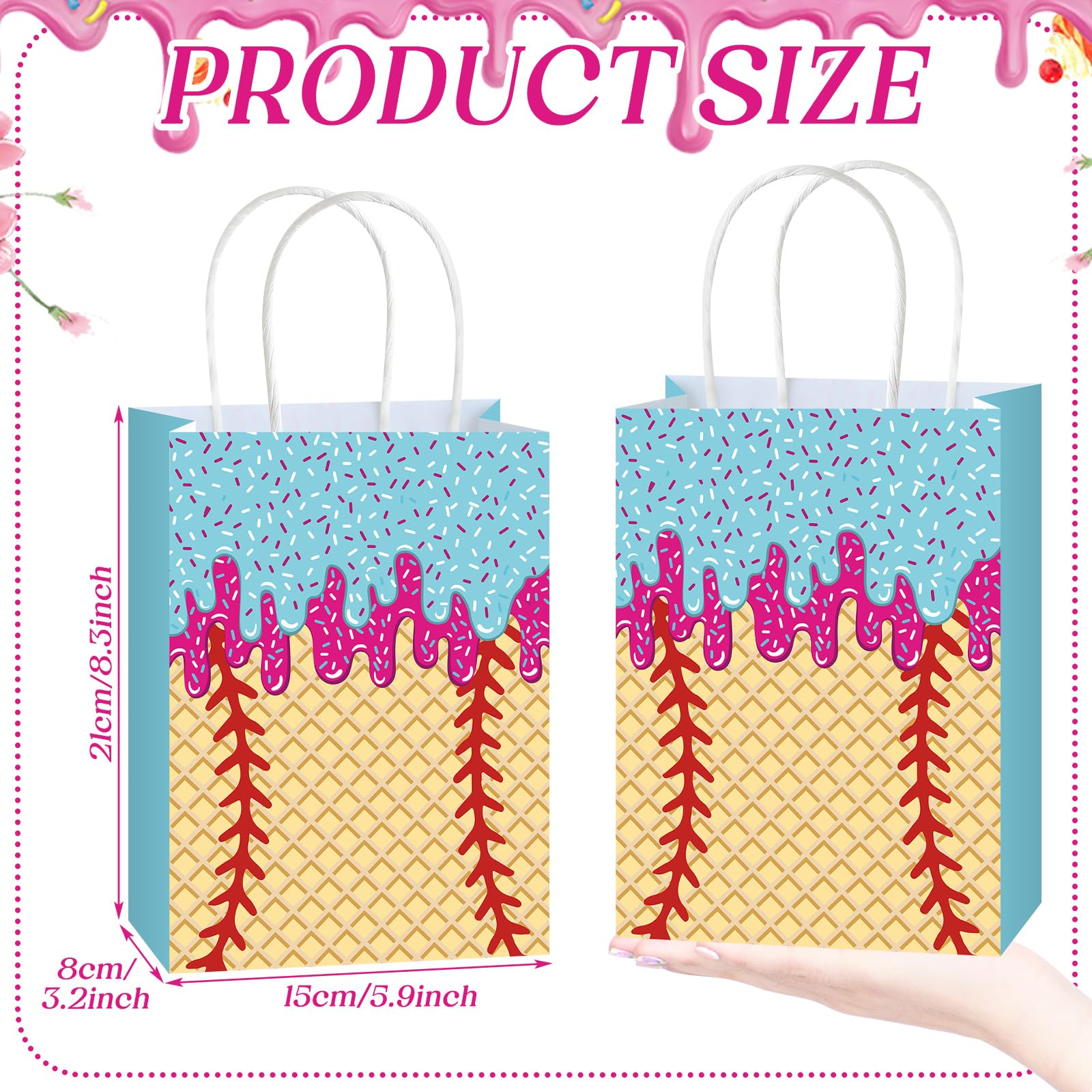 YooNotee 24 sacchetti regalo con manici per gelato a forma di baseball, con manici, per feste sportive, in carta kraft, per gelato, snack, dolcetti, regali sportivi (misti)