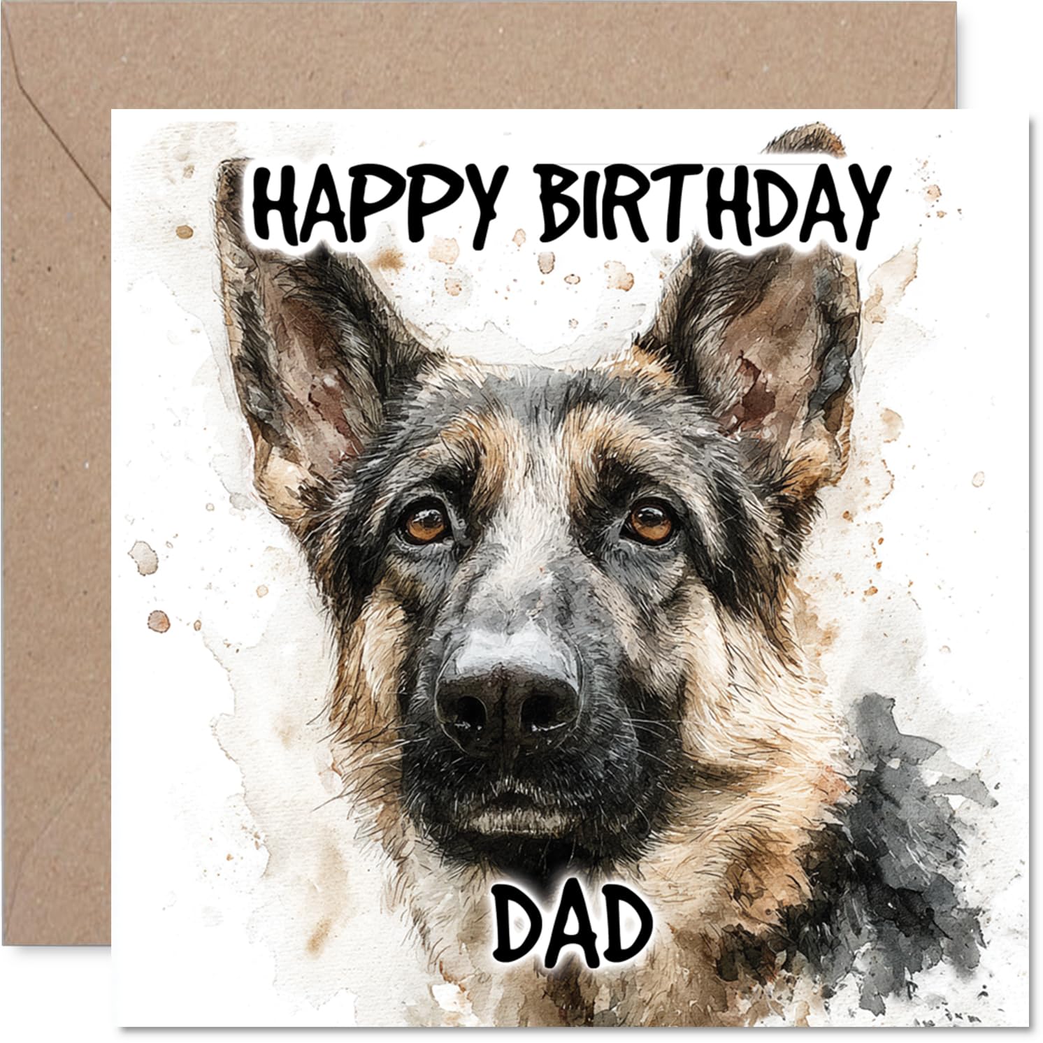 Dad Birthday Card - German Shepherd - Happy Birthday Card for Dad from Son Daughter, 145mm Dog Breeds Bday Greeting Cards