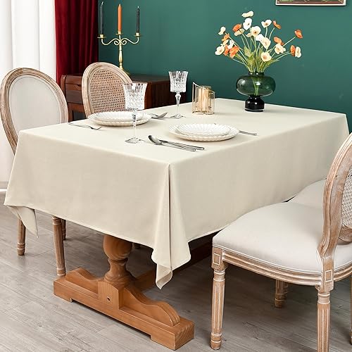 Miniatura 2 de NEWISHER Mantel rectangular de lino sintético, rústico de 60 x 84 pulgadas, tela lavable, color beige liso, para decoración del hogar, uso diario,