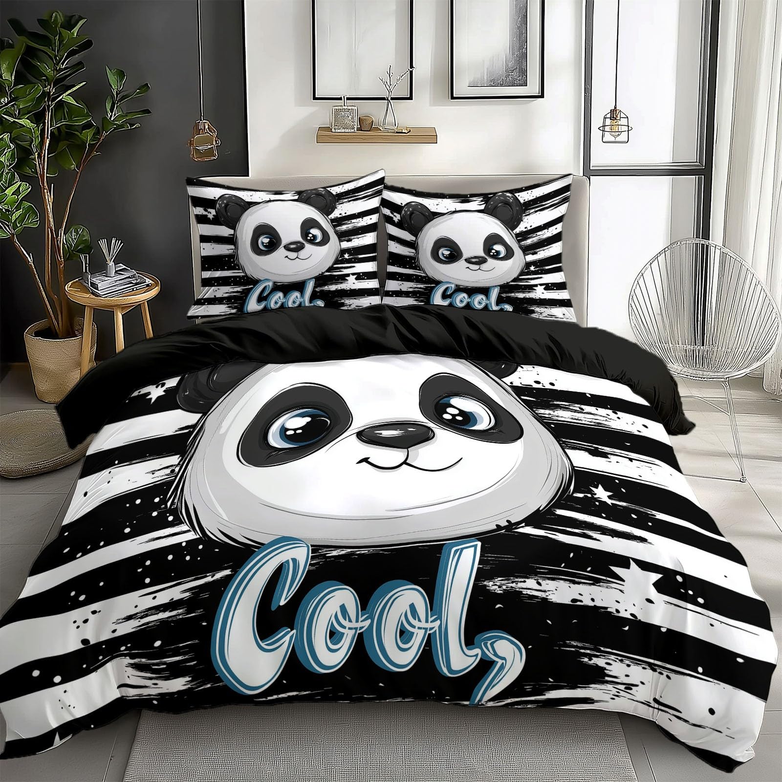 Housse de couette panda 200x200 pour parure de lit adulte 2 personnes