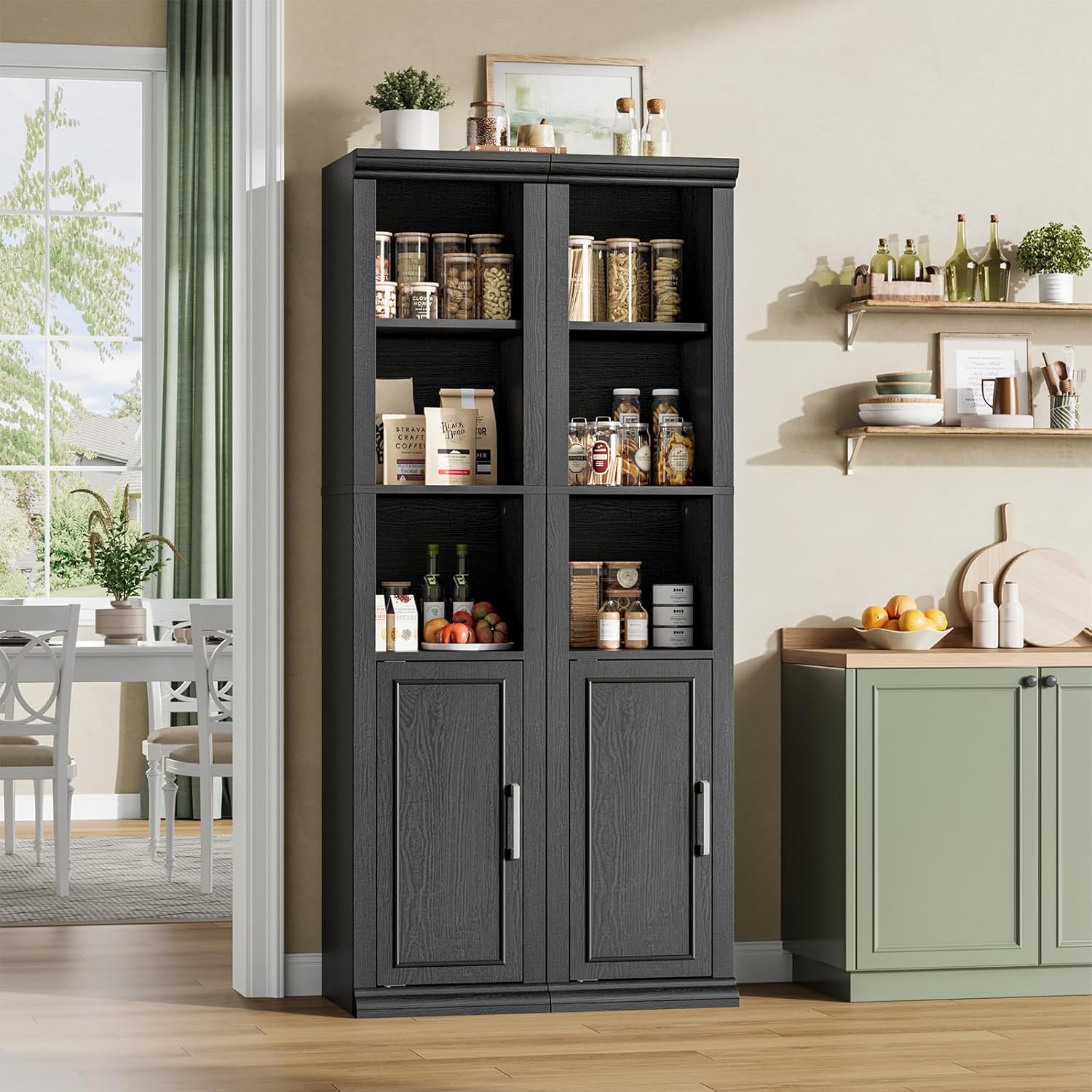 Rresyet Bathroom Cabinet, 60" Tall Bathroom Storage Cabinet with Adjustable Shelves and Doors for Small Space, Living Room, Entryway, Kitchen, Black