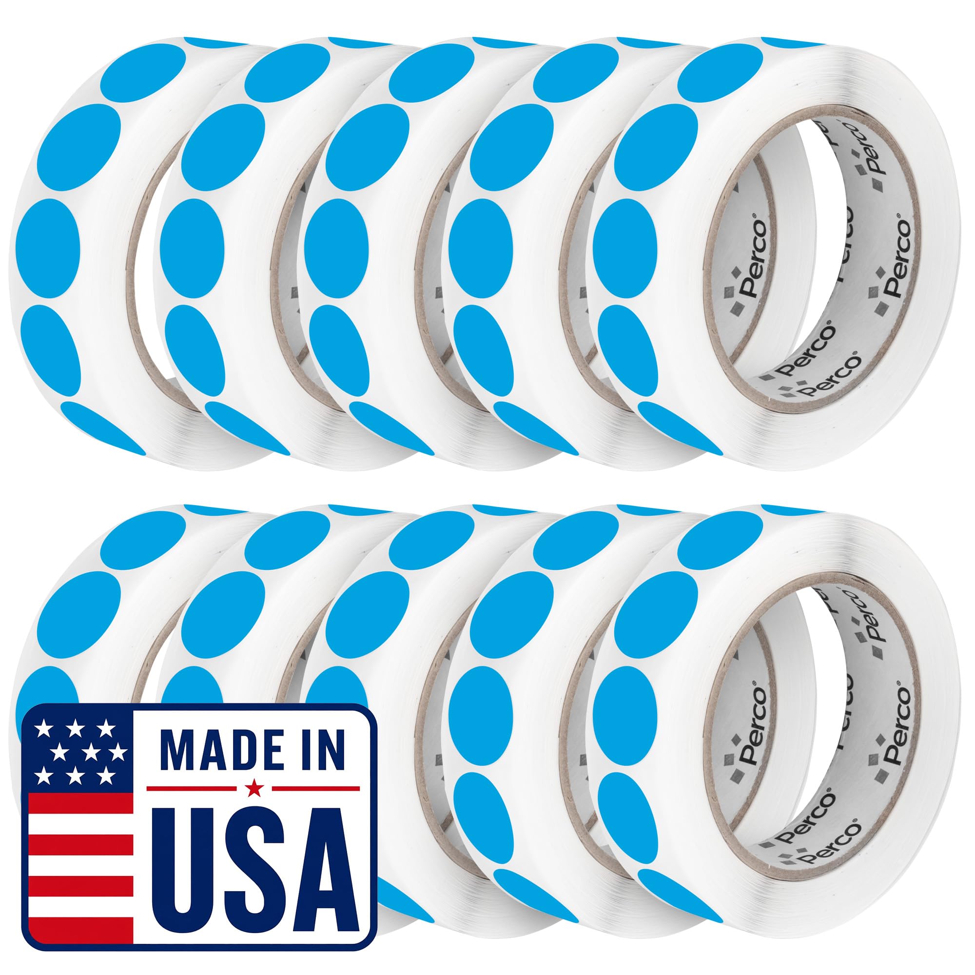 Perco Light Blue Perforated Round Circle Dot Sticker 1-Inch Labels — 10 Rolls, 10,000 Stickers - File Labels, Storage Bins &amp; Informational Tagging, Strong Adhesive - Made in USA