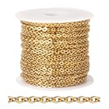 [33 FT] 18K Gold PVD Plated Cable Chains Bulk for Jewelry Making, 2mm 304 Stainless Steel Flat Cable Link Chains Roll Spool for Jewelry Making DIY Craft