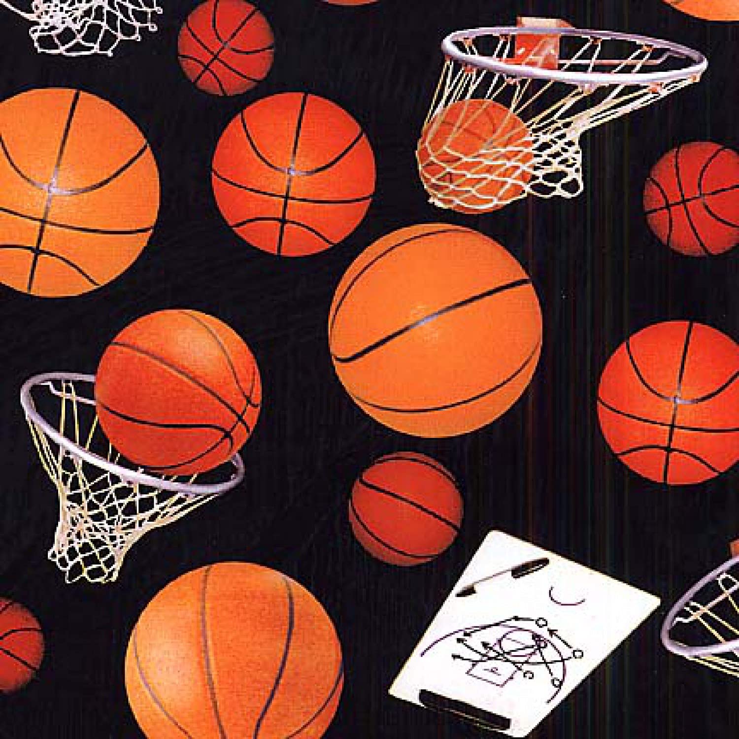 Elizabeth's Studio Sports Collection Basketball & Hoops Black Premium Quality 100% Cotton Fabric by 1/2 of a Yard.