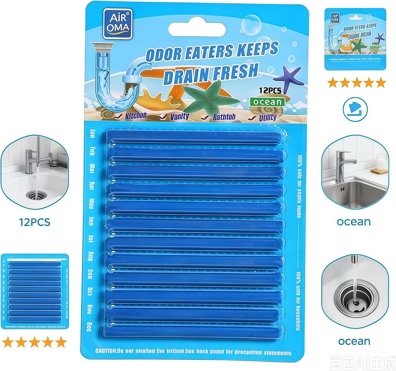 48PCS Drain Sticks, Enzyme Pipe Cleaner & Odor Eliminator for Kitchen Bathroom Sink, Septic Tank Safe, Prevents Clogs & Keeps Drains Fresh
