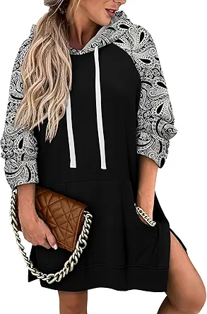 KISSMODA Women Hoodies Dress Long Sweatshirts Dress Raglan Sleeves Oversized Sweatshirts with Pocket 2025 Fall Winter Trendy