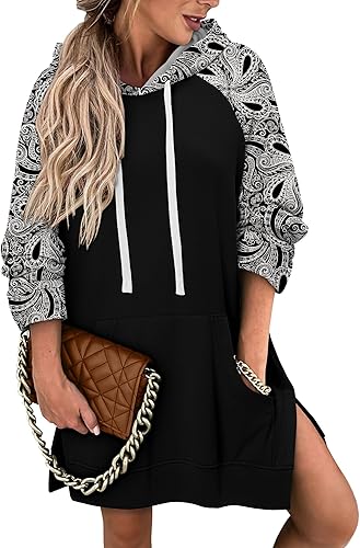 KISSMODA Women Hoodies Dress Long Sweatshirts Dress Raglan Sleeves Oversized Sweatshirts with Pocket 2025 Fall Winter Trendy