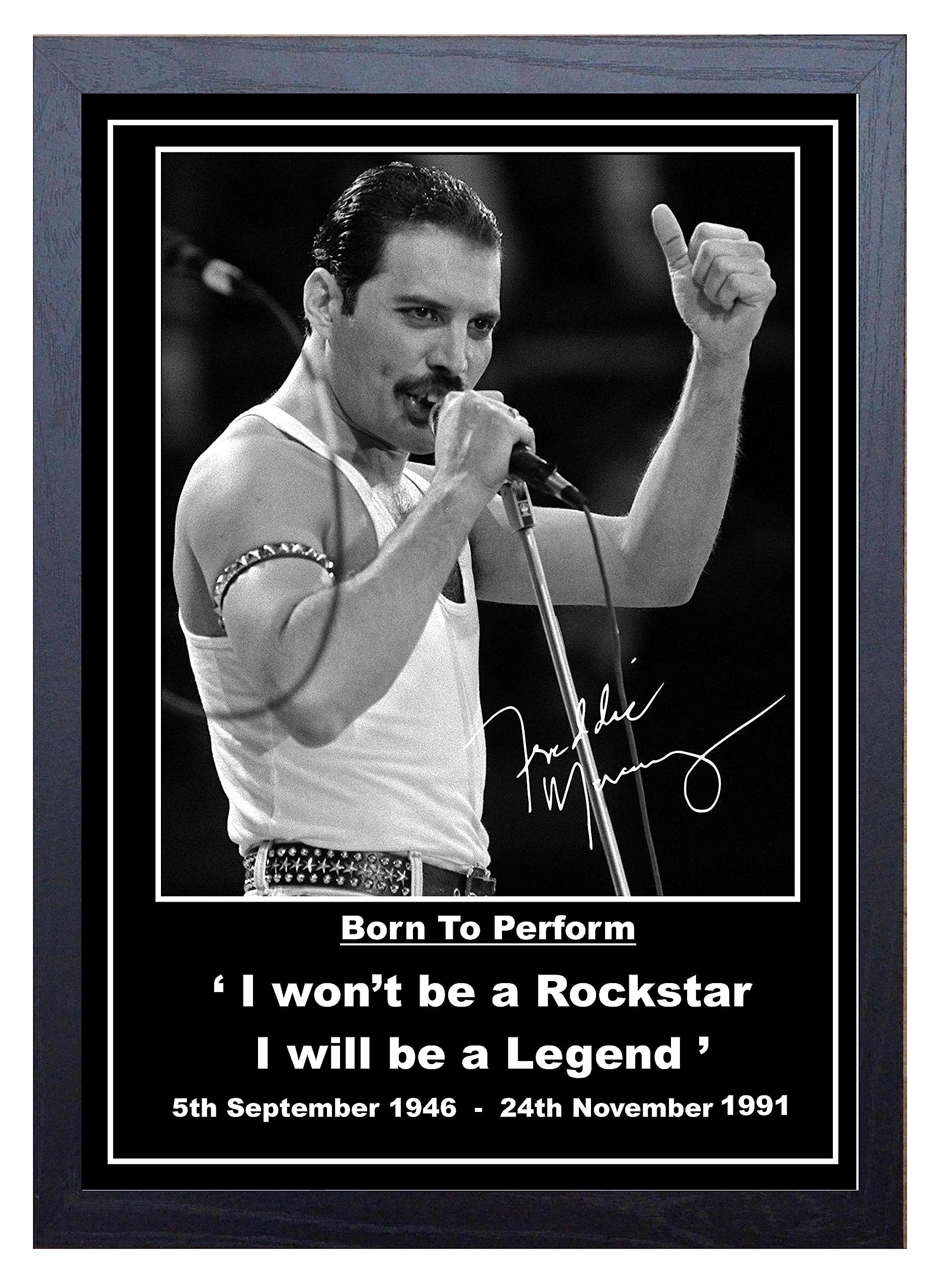 Stunning Quality Freddie Mercury Signed/Autographed Print (A4 Framed 34cm x 24cm)