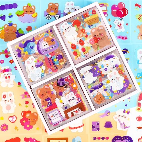Lindo juego de calcomanías 100 hojas de calcomanías decorativas de animales Kawaii para álbum de recortes para planificador de diario de viñetas