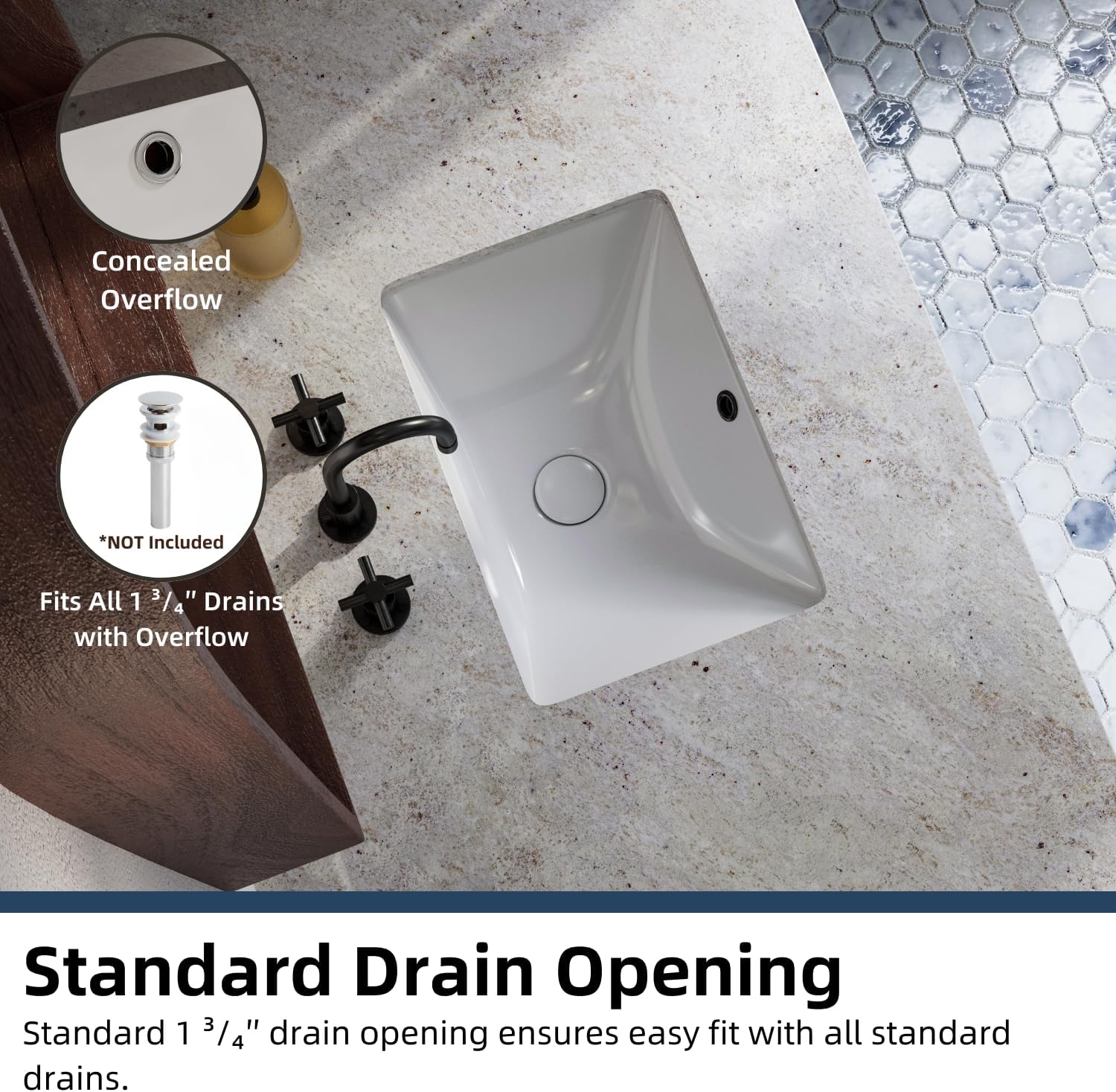 18W" x 13D" Undermount Bathroom Sink, Los Flexi Compact Rectangular 18 Inch Ceramic Undermount Lavatory Sinks for Small Bathrooms, White Undercounter Vanity Sinks with Overflow