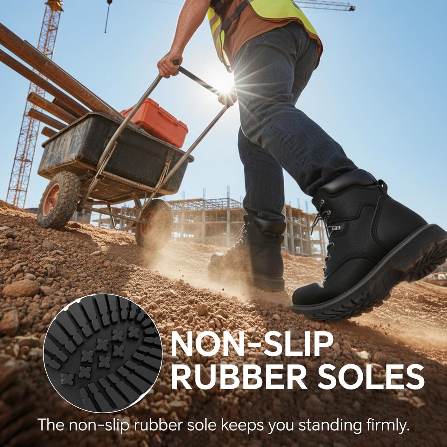 ANGRYRAM Steel Toe Boots for Men 6 Inch Leather Work Boots for Men Sturdy Slip Resistant Waterproof Steel Toe Construction Safety Shoes Lightweight Comfortable - Image 3