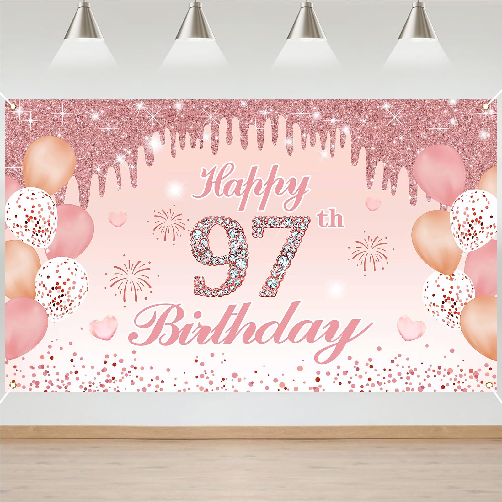 97th Birthday Decorations Door Banner Pink Happy Birthday Banner for Party Backdrop for Women Home Outdoor Cover Party Decoration Supplies Poster — image 1