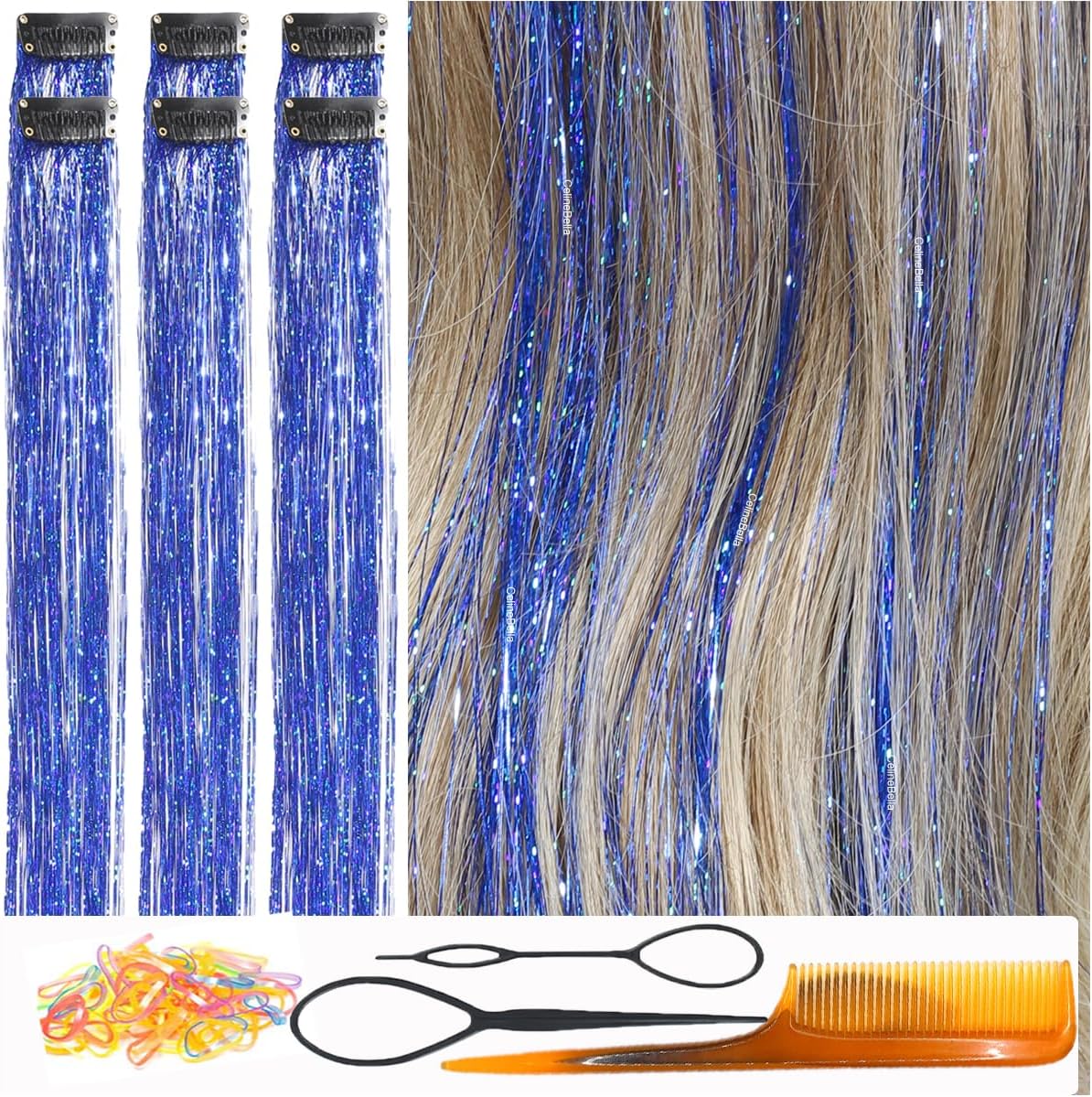 Hair Tinsel, 18 Colors Hair Tinsel Kit For Girls 7600 Strands Fairy Tinsel Hair Extensions Holographic Hair Tinsel Heat Resistant Colored Hair Glitter Christmas Party Festival 18 Colors - View #12