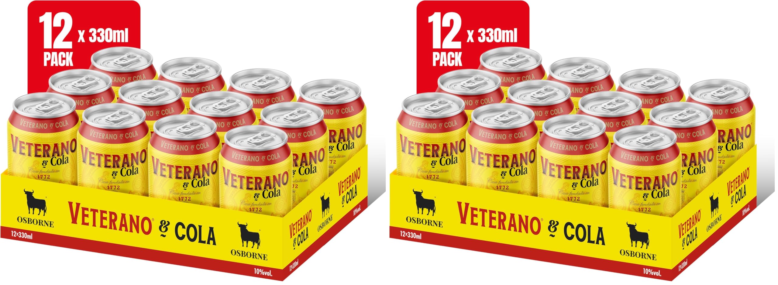 Veterano & Cola 10% (12 x 0,33l) – Fertig gemixter Longdrink aus Veterano Brandy und Cola (Packung mit 2)