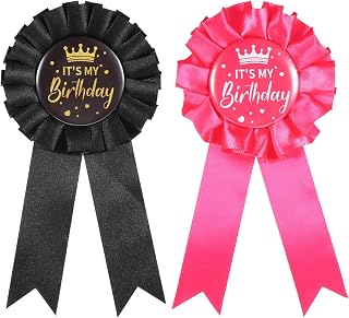 2 Pcs ''IT'S MY Birthday'' Birthday Ribbon Buttons Badge Pins for Men Women Corsage Award Badge Brooch Decorations Tinplate Badges