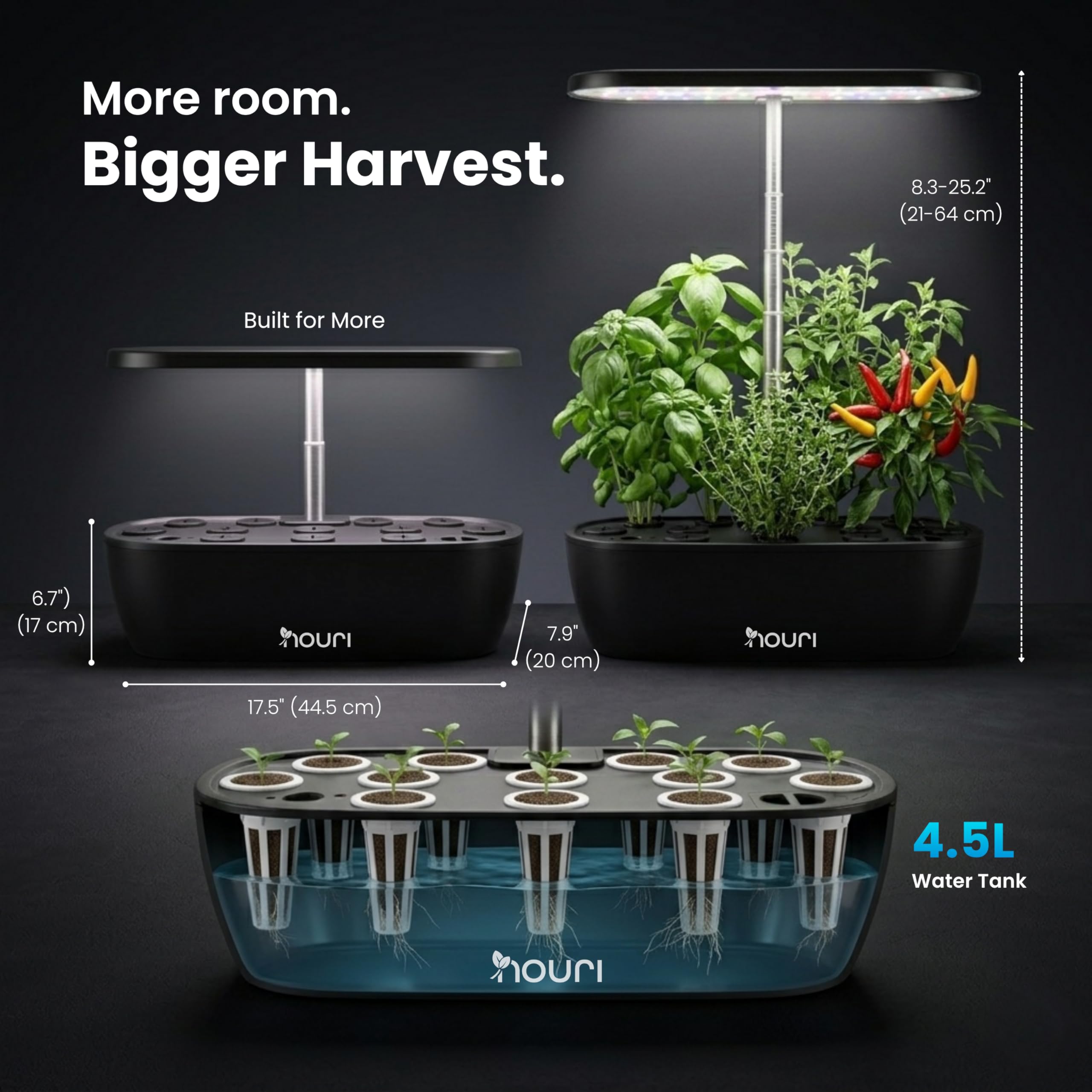 Nouri Hydroponisches Anzuchtsystem, 12 Hülsen Smart Indoor Kräutergarten Set mit App & LED-Wachstumslicht, Hydroponischer Kräutergarten für Zuhause & Küche, Salat Little Gem Samen inklusive
