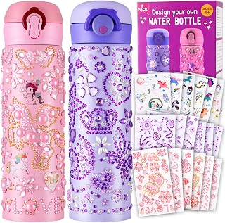 Gifts for Girls Decorate Your Own Water Bottle, Arts and Crafts with 18 Sheets of Unicorn Stickers & Glitter Gems, Birthday Unicorns Gifts for Girls, DIY Crafts for 4 5 6 7 8 9 10 Year Old Girls
