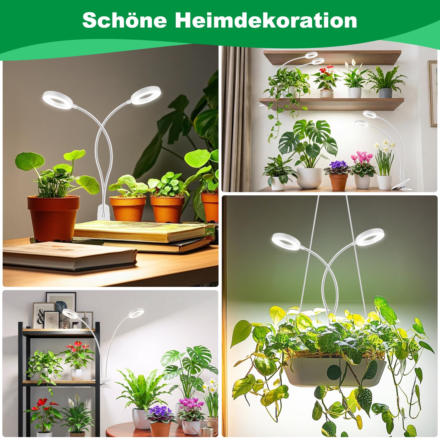 Lampe de croissance LED à spectre complet, 96 LED avec clip, lampe de croissance LED à spectre complet avec minuterie automatique 6/12/16 heures, 3 modes, col de cygne 360 °, 5 niveaux de