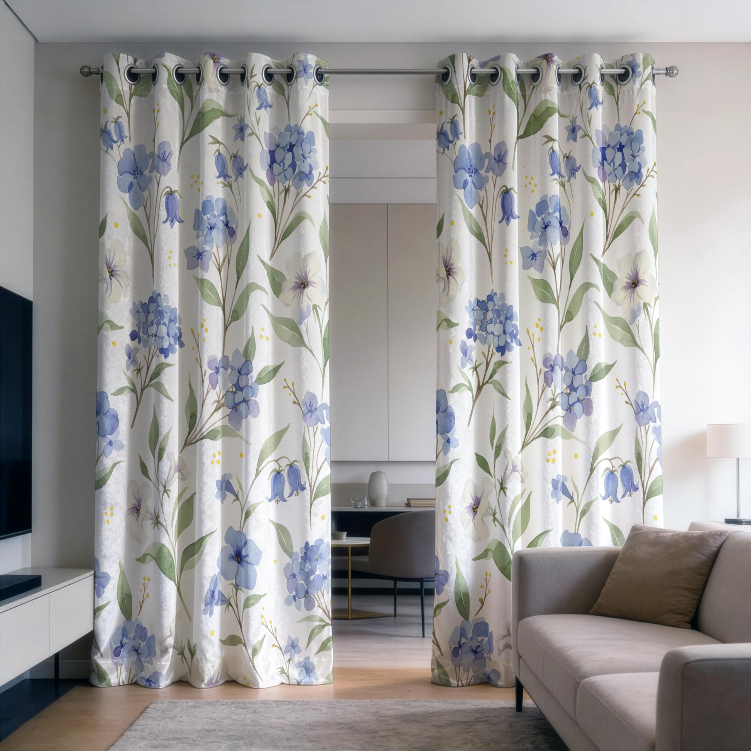 IKDZCM Blue Floral Blackout Curtains for Bedroom, Soft Pastel Floral Window Drapes, Modern Botanical Window Panels(WxH/2x80x160cm)