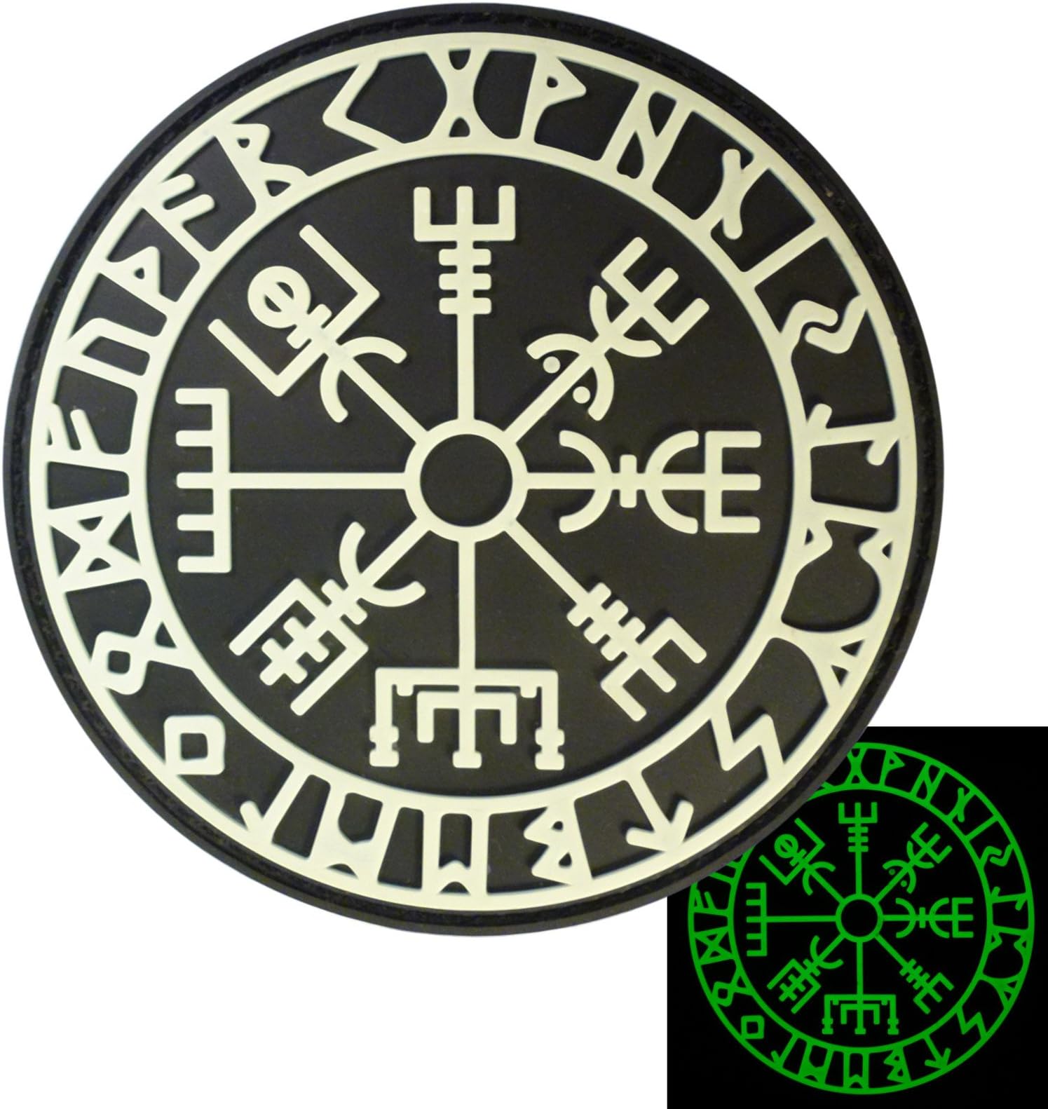 Glow Dark Vegvisir Viking Compass Norse Rune Morale Tactical PVC Rubber 3D Hook-and-Loop Patch