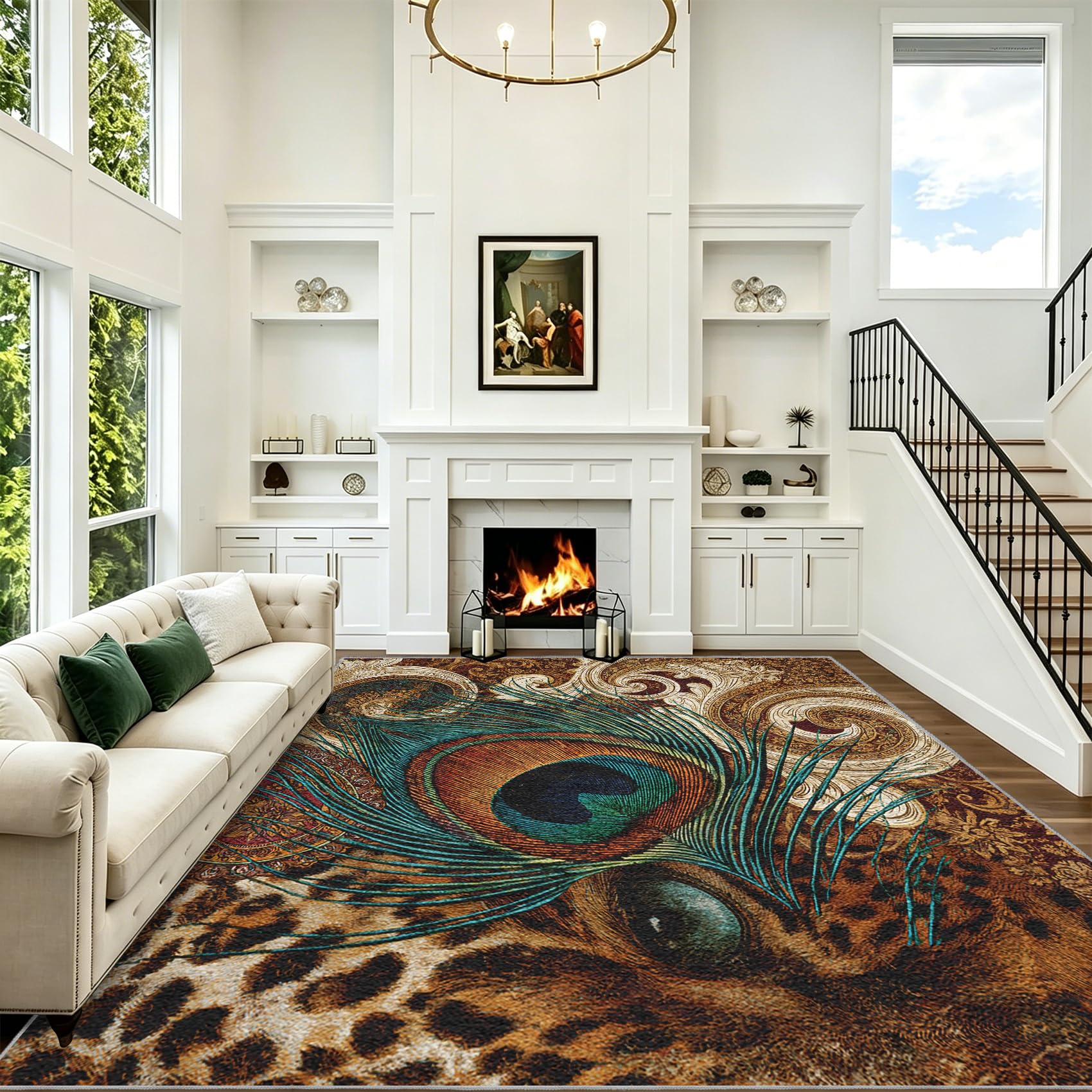 Générique Motif Léopard Tapis Salon 120x170cm Plume De Paon