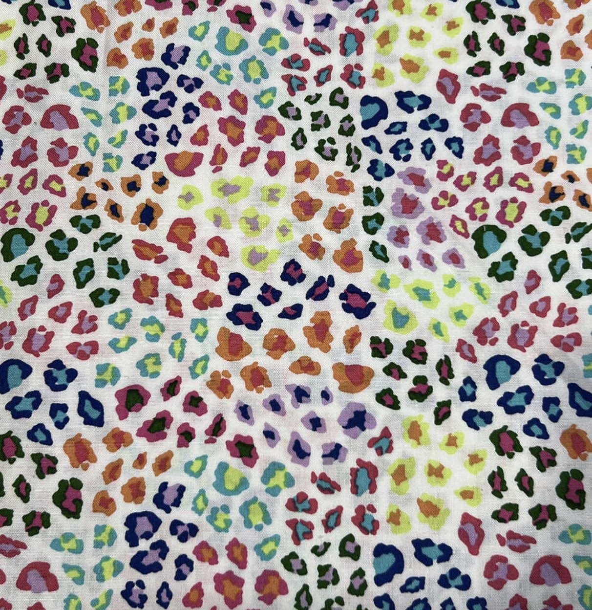 Bright Colored Leopard Print on Cream Precut Durable Medium Weight Quilters Cotton Fabric by The Yard - One Yard